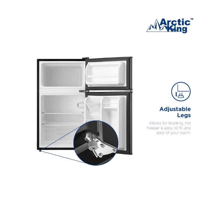 3.2 Cu ft Two Door Mini Fridge with Freezer, Stainless Steel, Energy Efficient