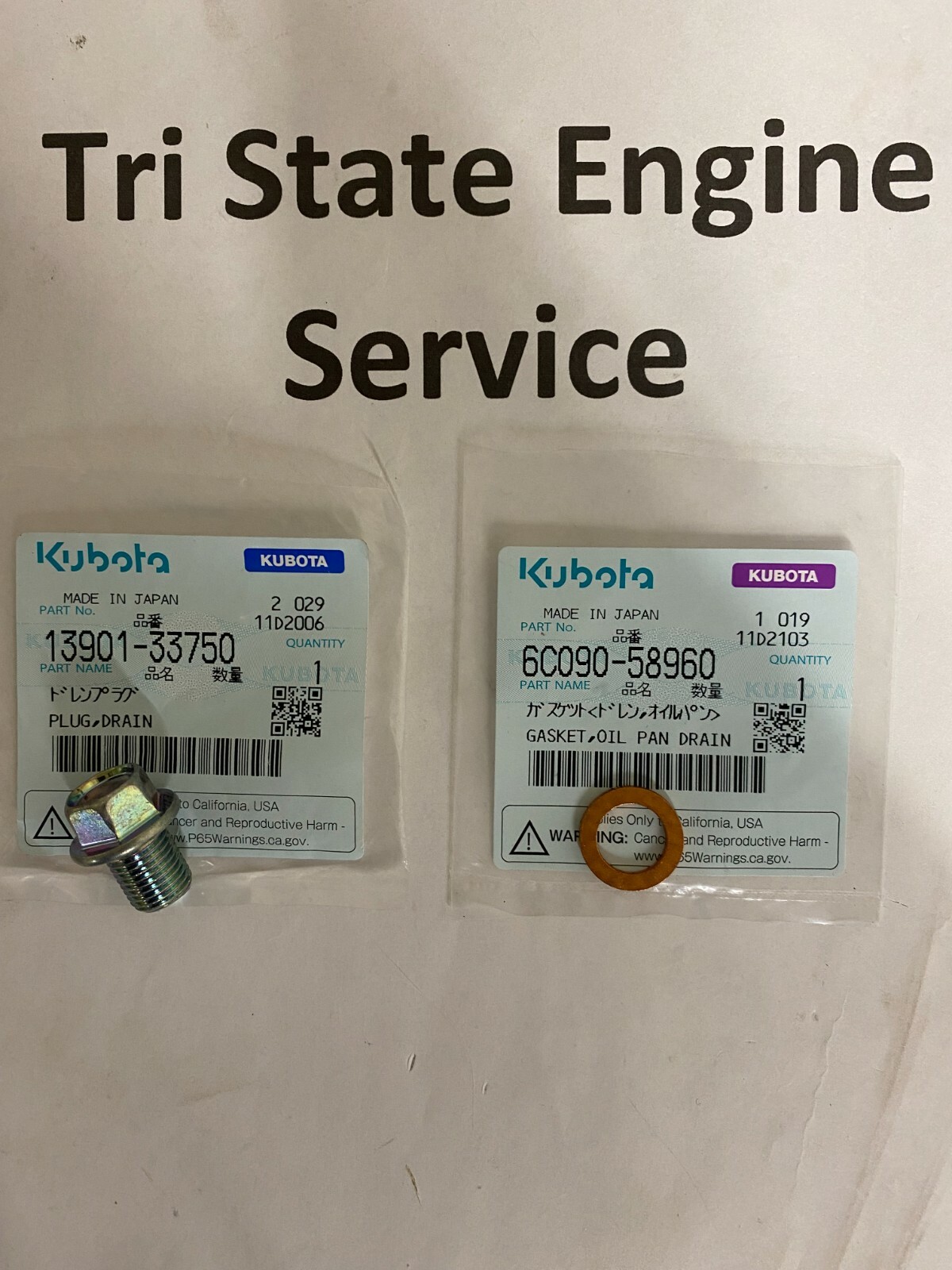 Genuine OEM Kubota Oil Pan Drain Plug 13901-33750 with Gasket