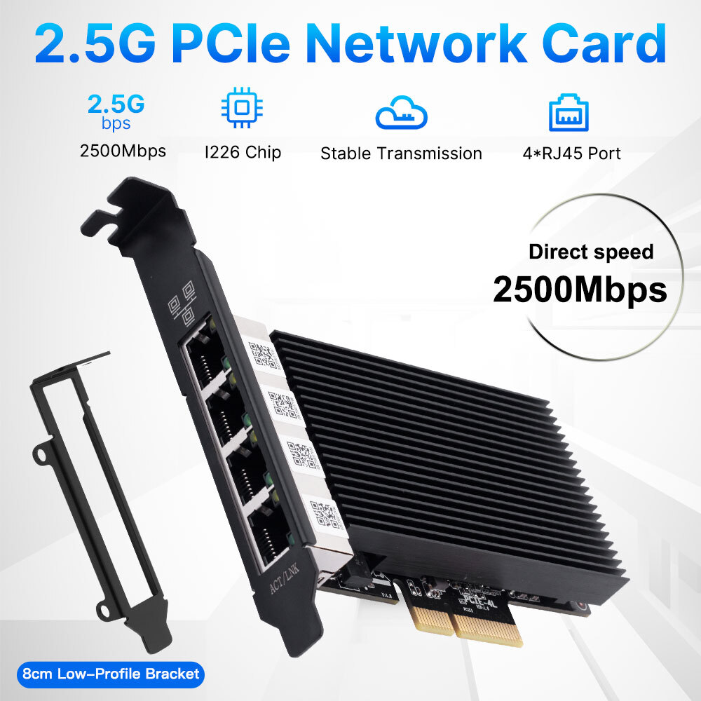 Gigabit Quad RJ45 port NIC with Intel I226 Chip Network Card Ethernet Adapter PC