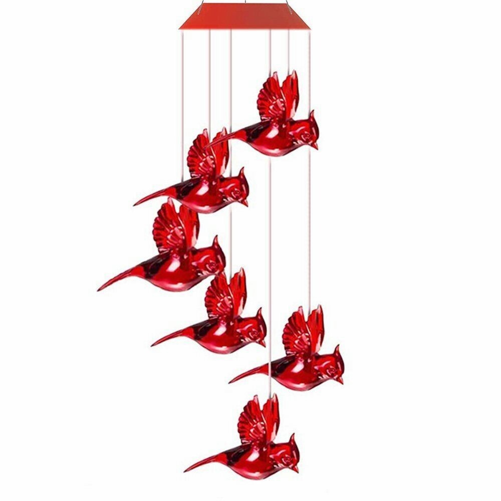 Solar Wind Chimes Lights LED Birds Color Changing Yard Hanging Cardinal Lamp US