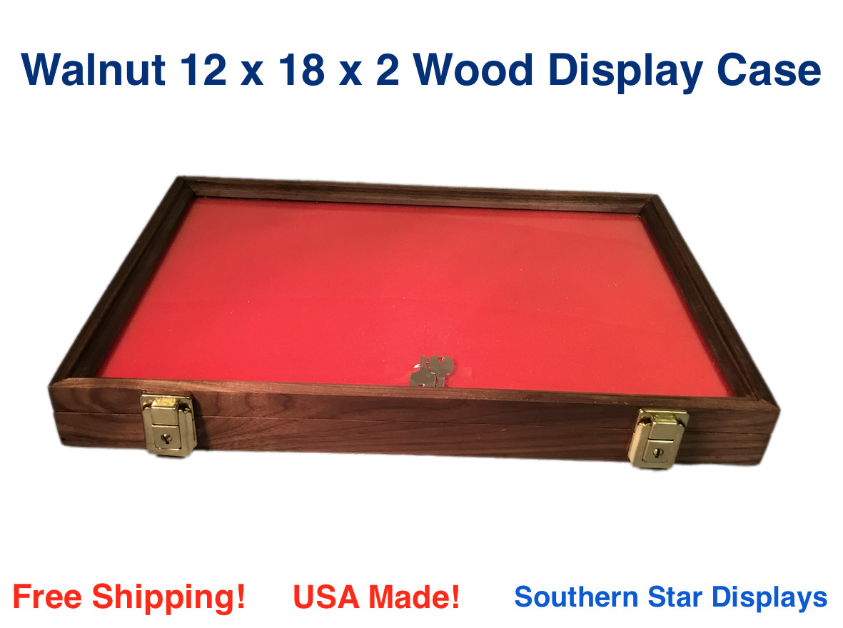 Walnut Wood Display Case 12 x 18 x 2  for Arrowheads Knives Collectibles Coins