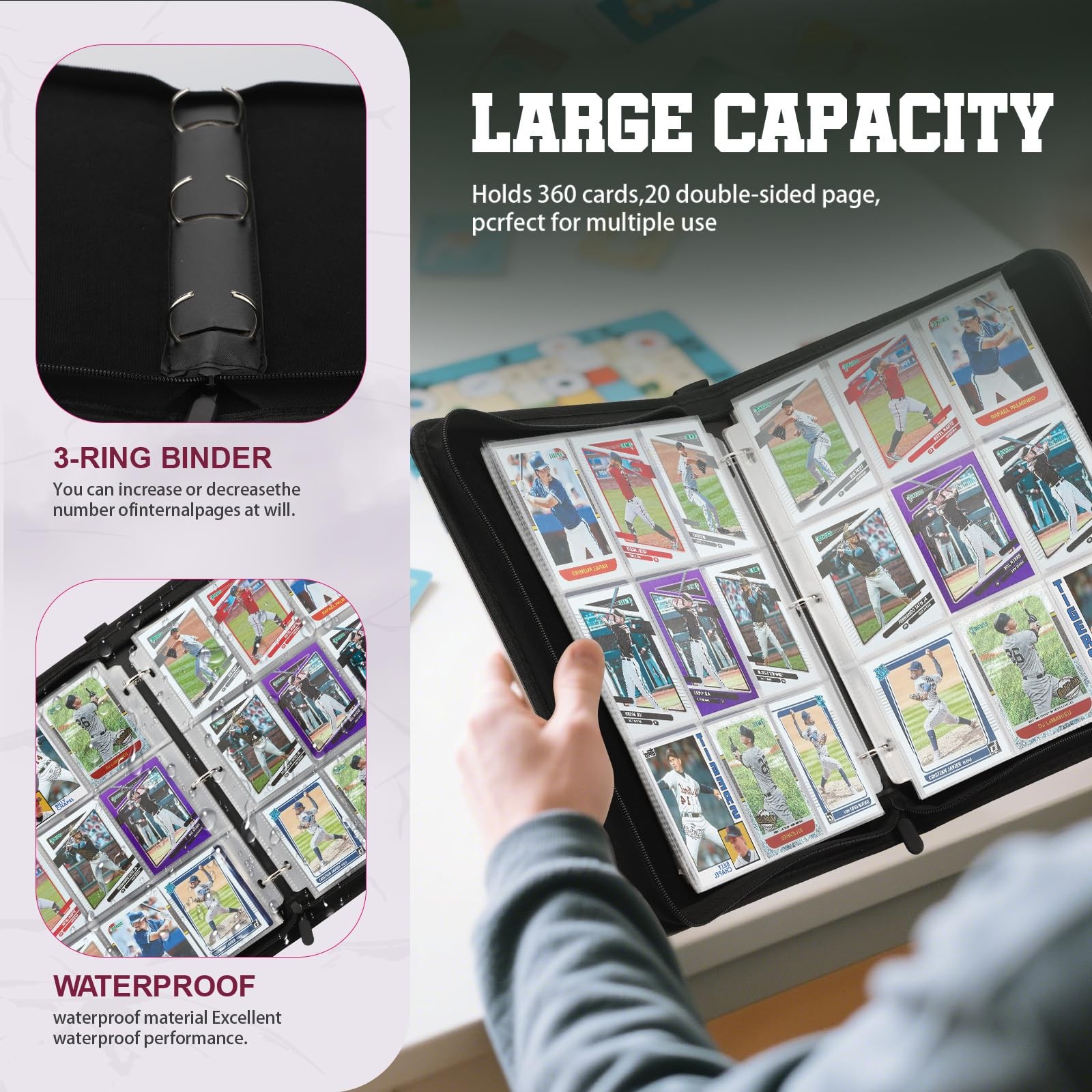 Trading Card Binder with Sleeves 9 Pocket Premium 720 Double Sided Pocket PU ...