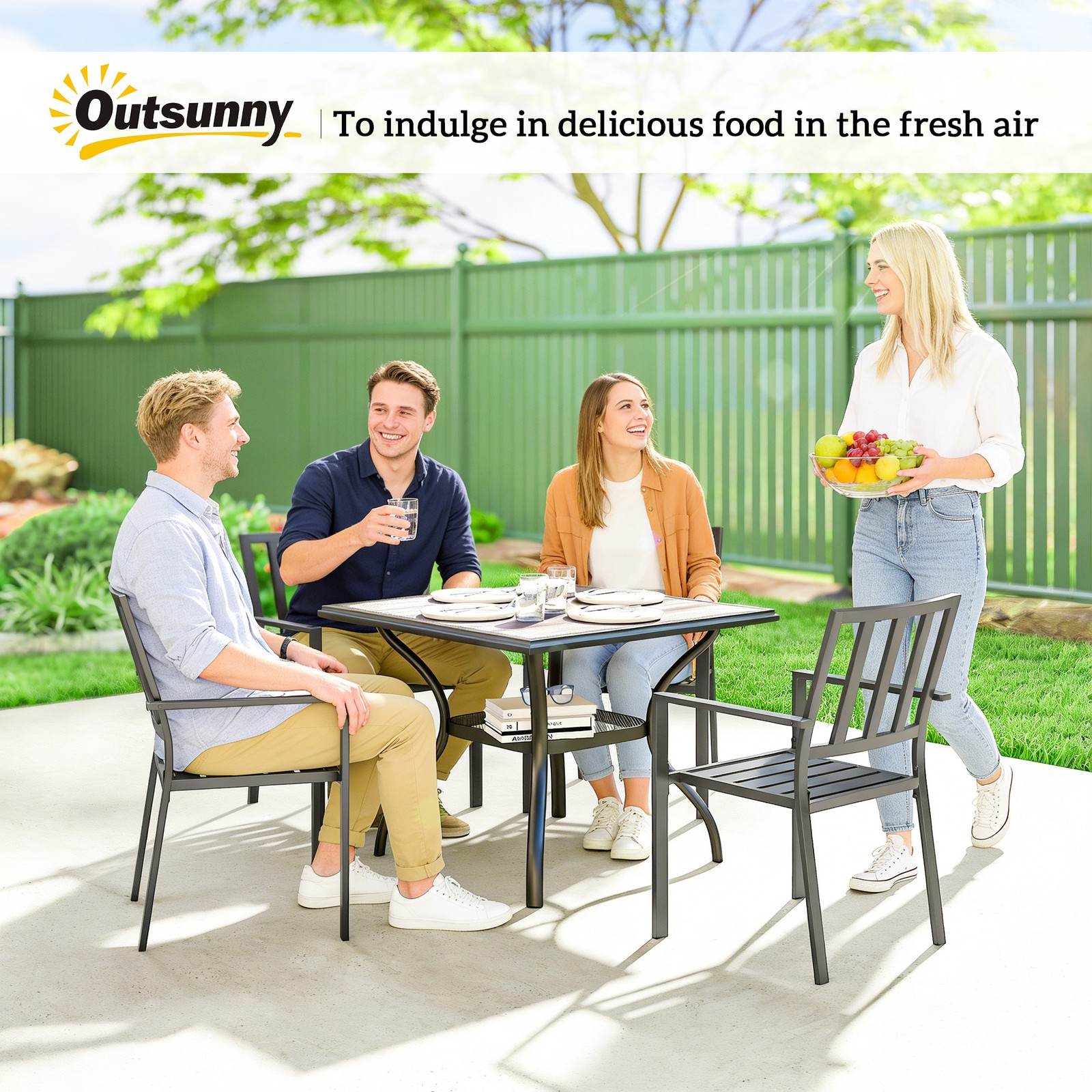 Outsunny Outdoor Dining Table, 37" Square Patio Table with Umbrella Hole