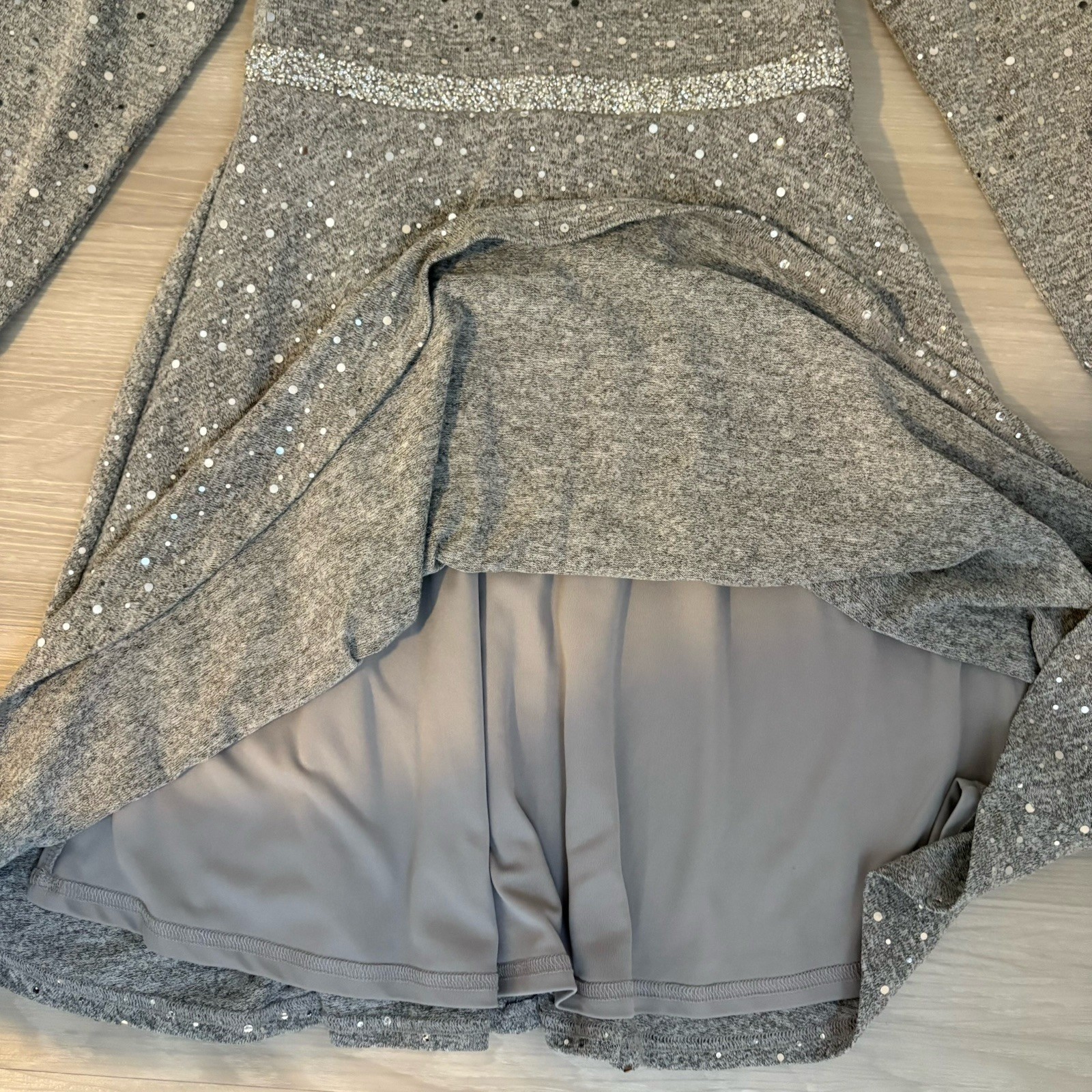 Rare Editions Girls Dress Gray Sequin Ruffle Long Sleeve Party Dress Size 14