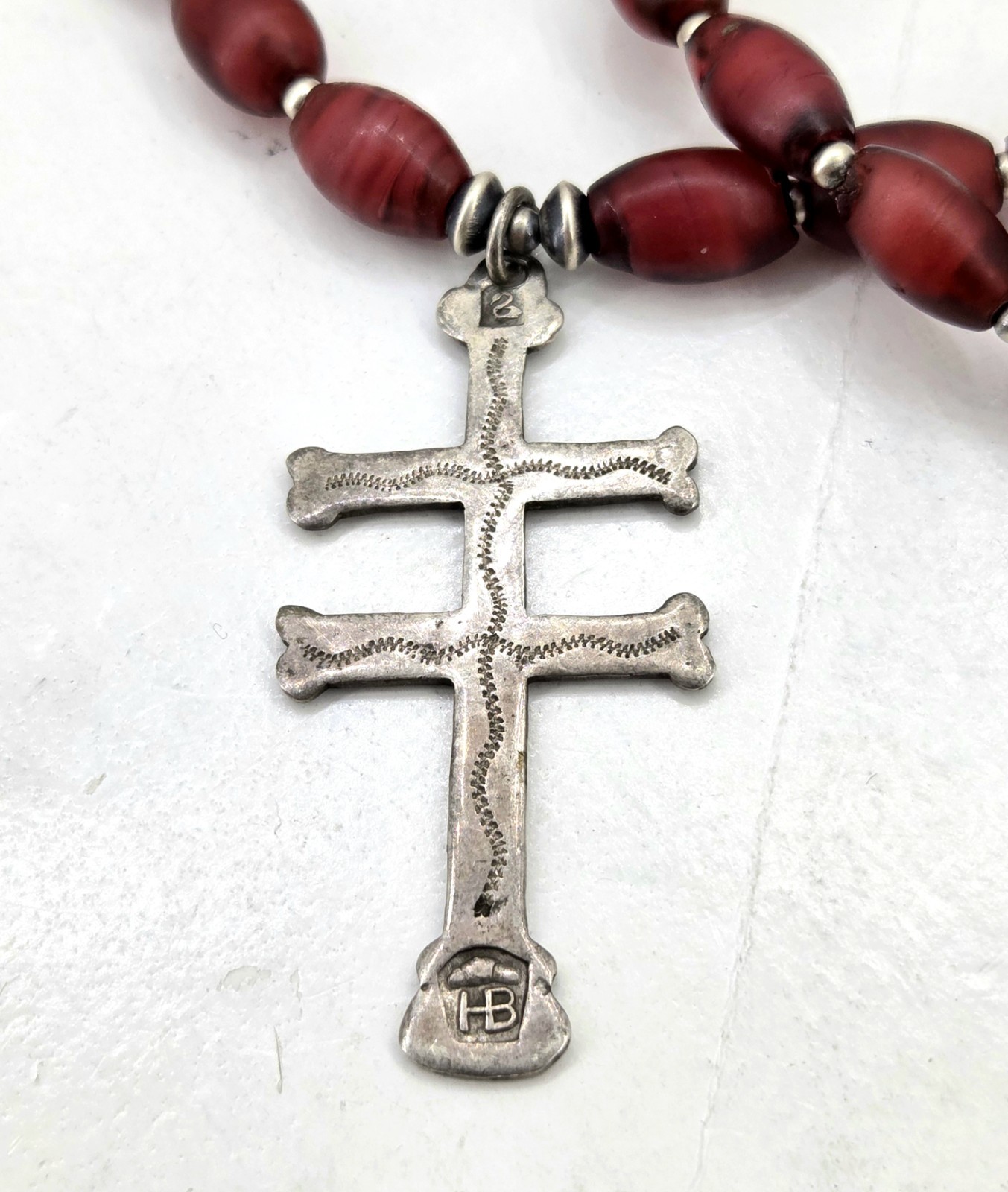 Hudson Bay Sterling Cross Of Lorraine Trade Bead Necklace Cornaline D'aleppo HBC