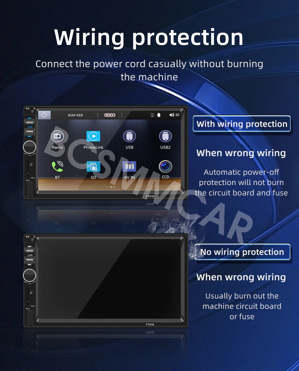 7" Double 2Din Car Stereo Radio Wired Carplay+Android Auto Car Play Touch Screen