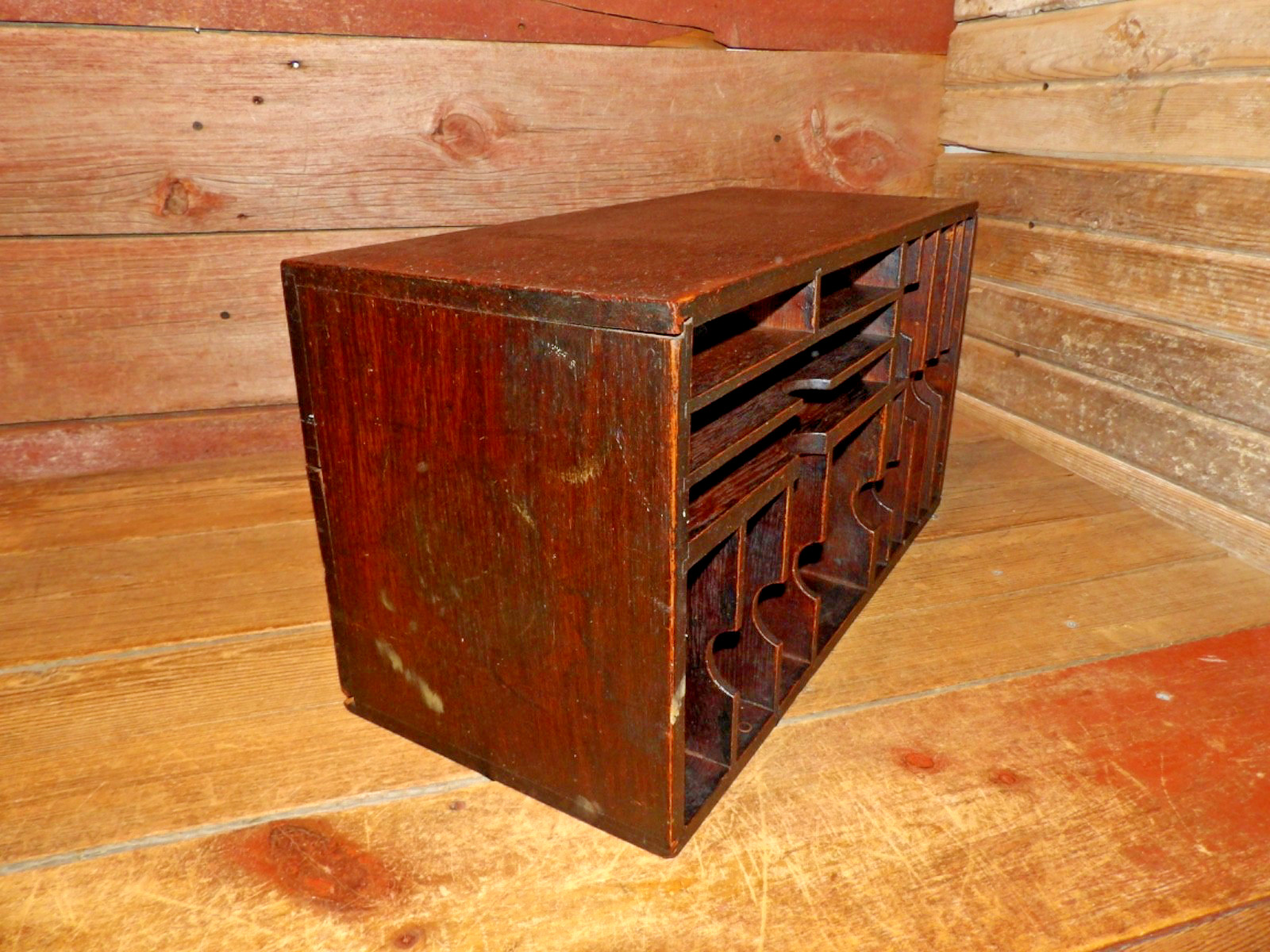 Vintage RARE Wood File Cabinet Desktop Document Organizer Storage Chest, Mail