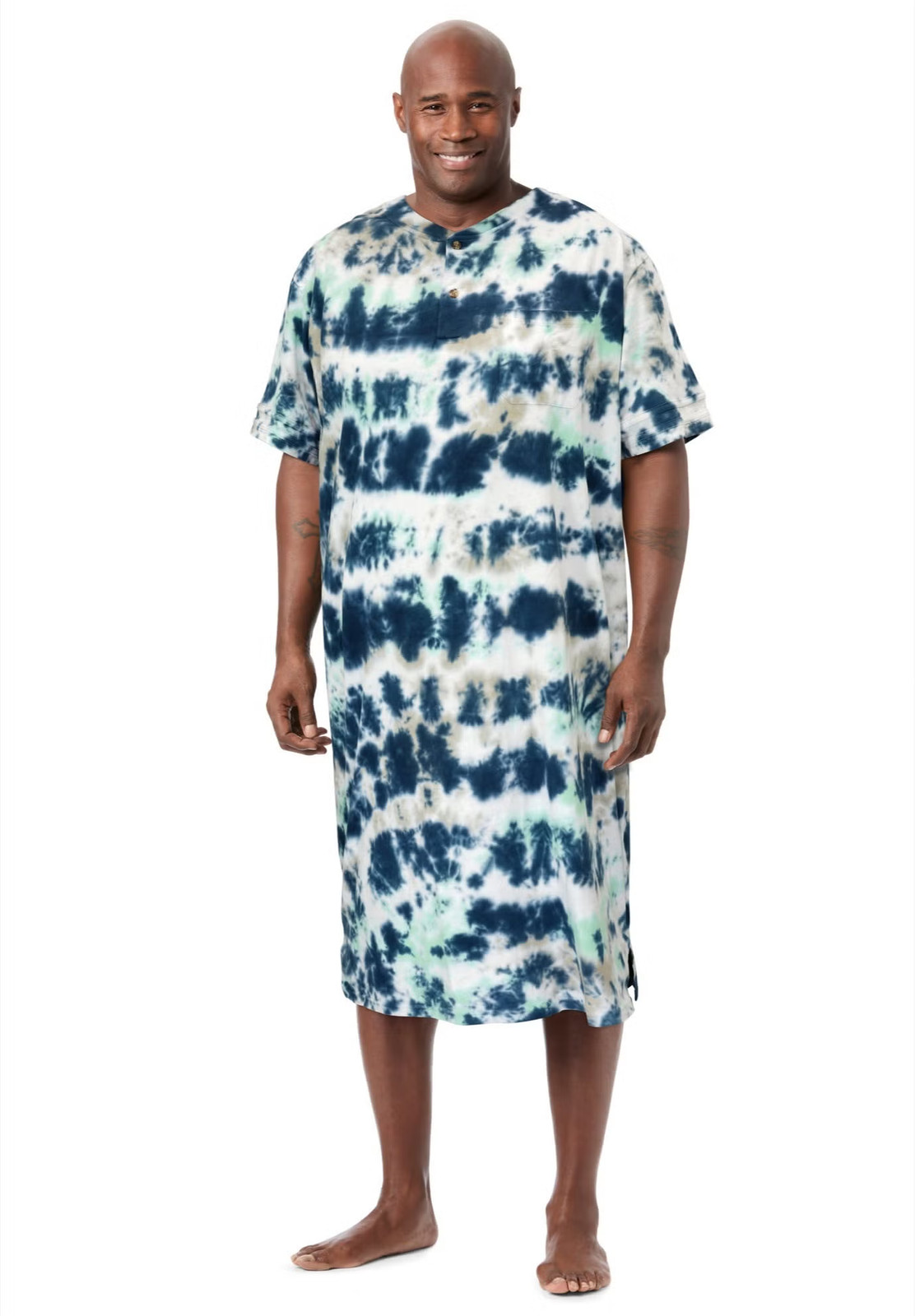 KingSize Men's Big & Tall Short-Sleeve Jersey Henley Nightshirt