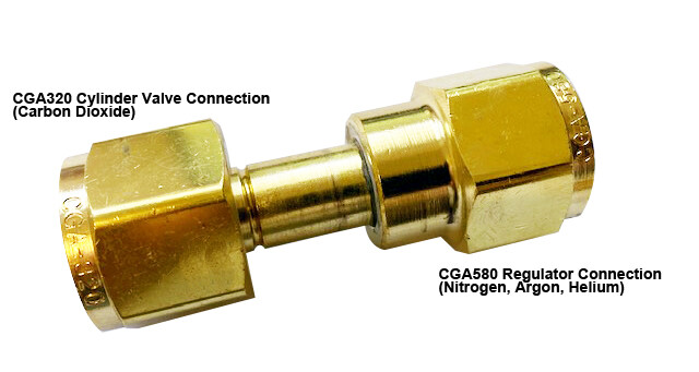 CGA-320 to CGA-580 Adapter CO2 Carbon Dioxide Bottle to Argon Nitrogen Regulator