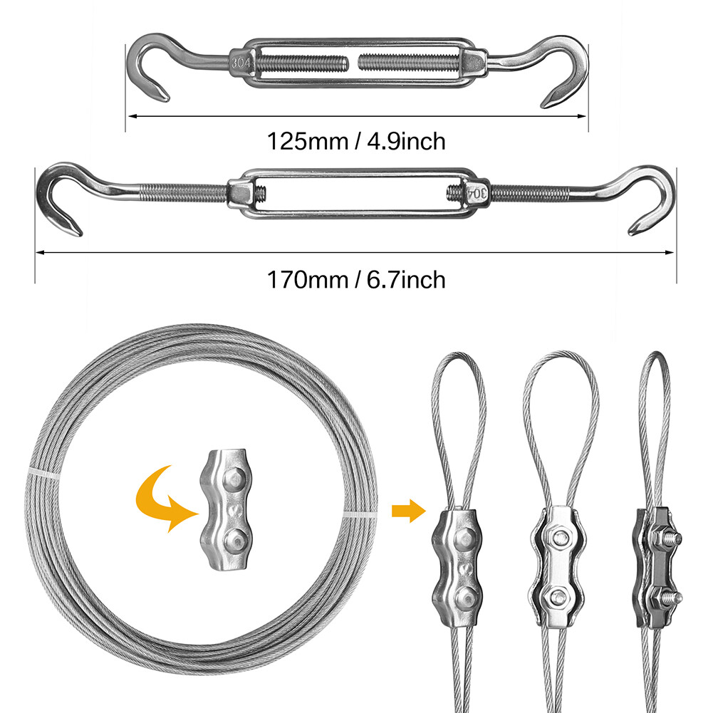 Sun Shade Sail Hardware Fitting accessories Turnbuckles Pad eyes Wire Rope Kit