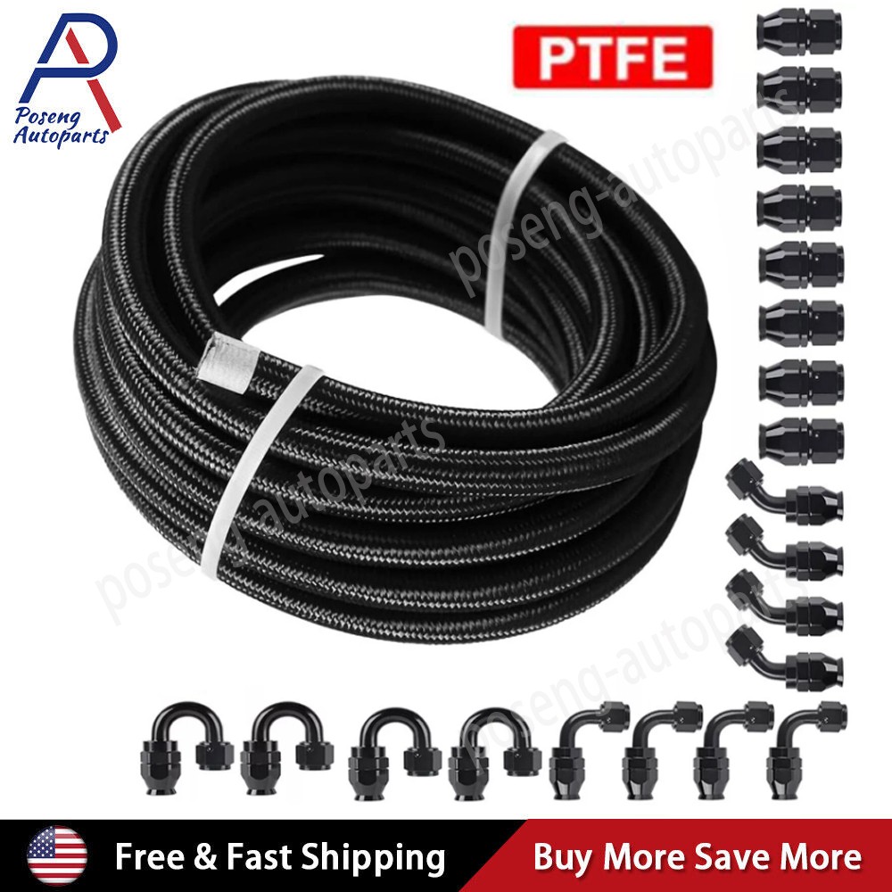 4AN-6AN-8AN-10AN Nylon Braided PTFE Fuel Line 10FT-30FT with 20 Fitting Hose Kit