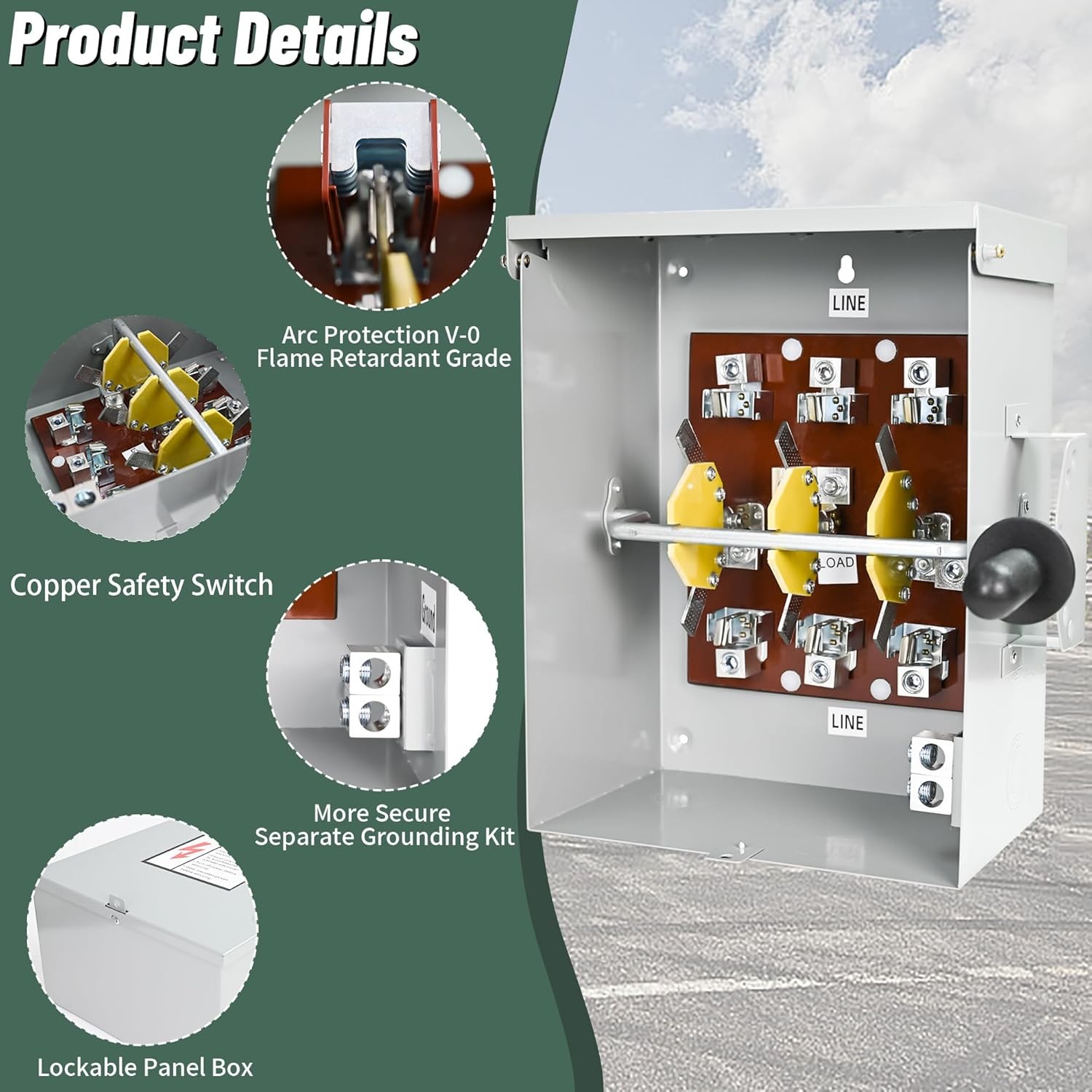 200-Amp, 3 Pole 120V/240V Generator Transfer Switch, 48000W Manual Transfer...