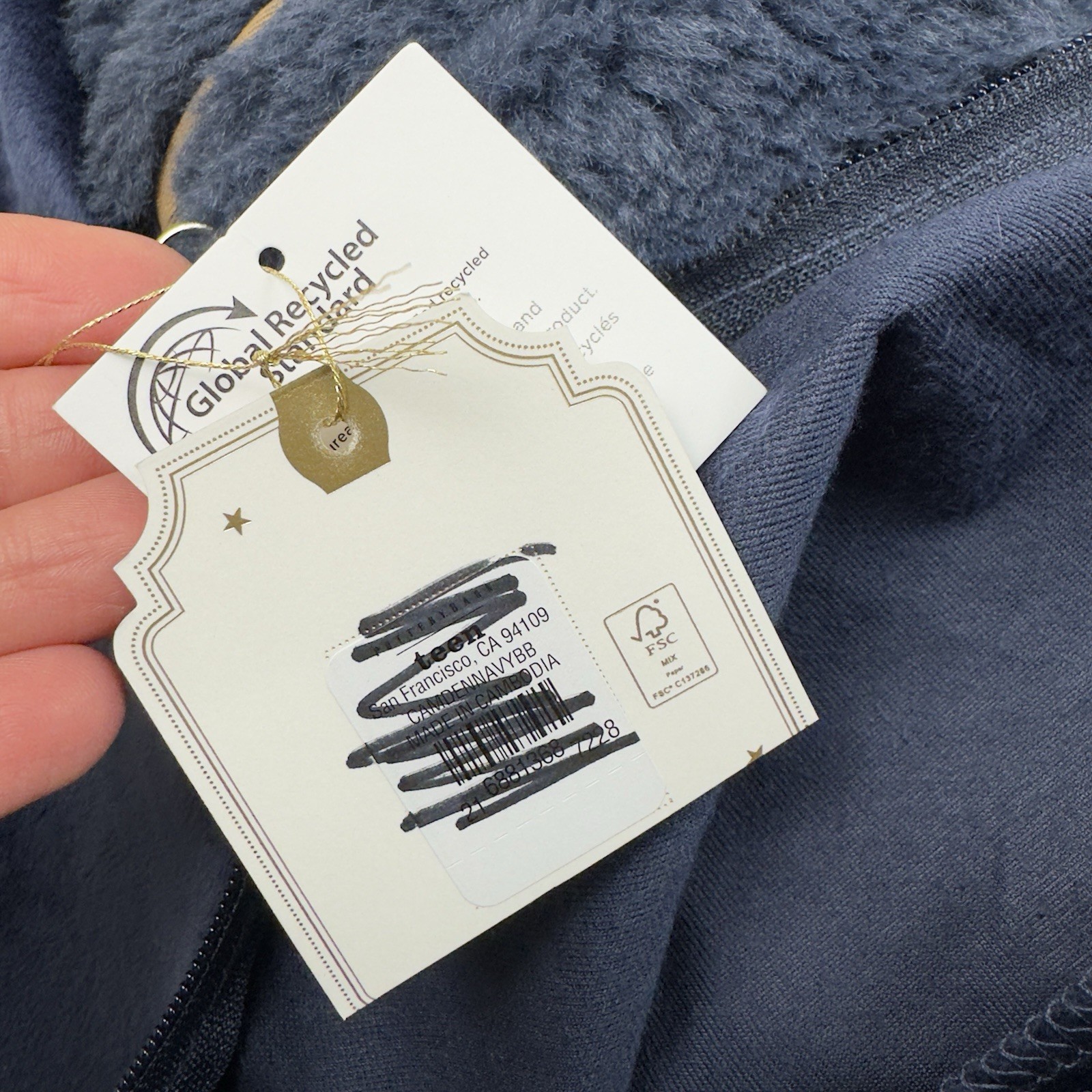 Pottery Barn Teen Large Camden Faux Fur Ivory Bean Bag Chair Slipcover Only Navy