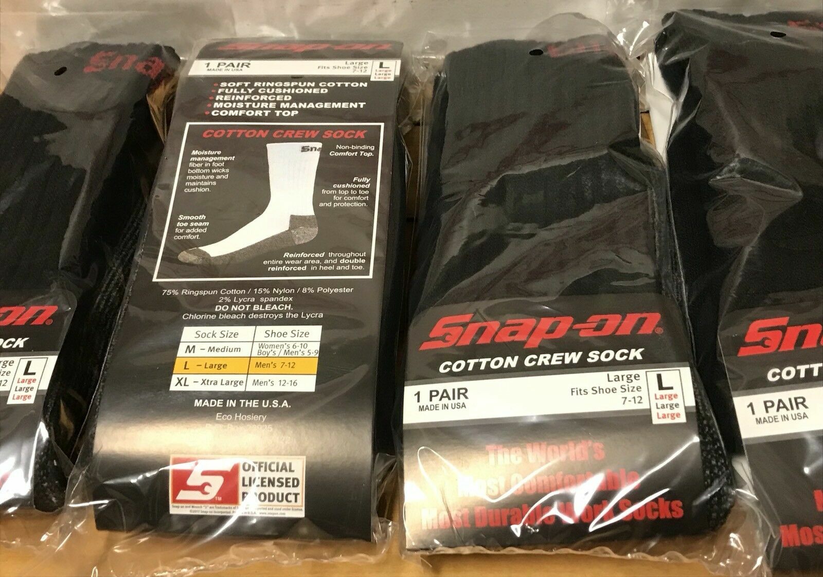 12 Pairs Men's Black Snap On Tools Crew Socks Large FREE Shipping to USA New!