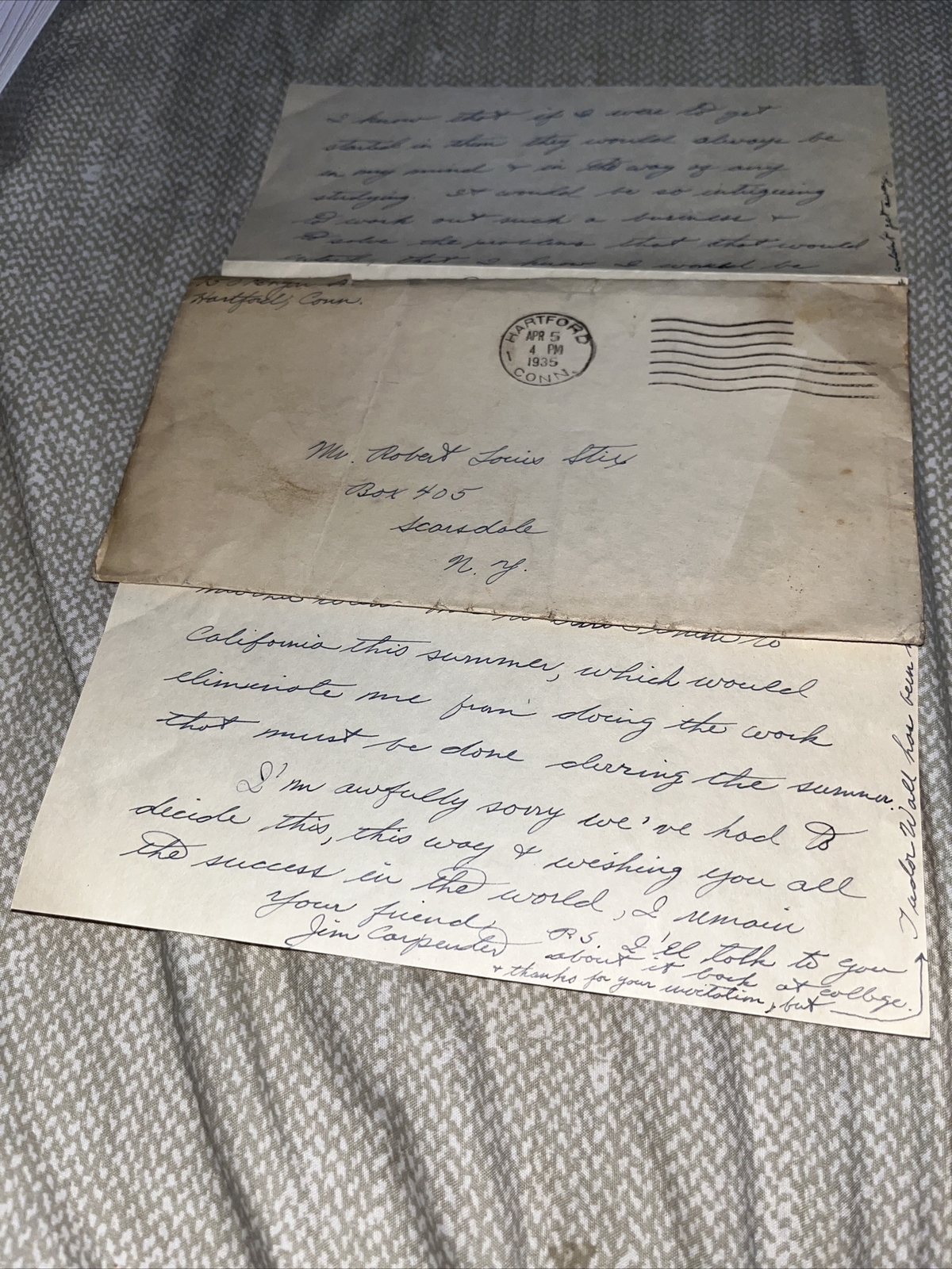 1935 Depression Era Dartmouth College Student Letter, Desires Harvard Law School