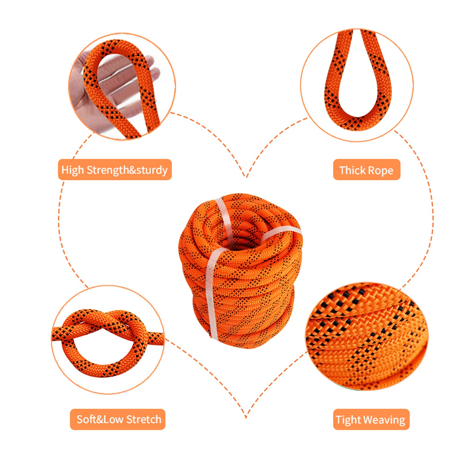 1/2" × 100' 6180Lbs Breaking Strength Bull Rope Double Braid Polyester Rope