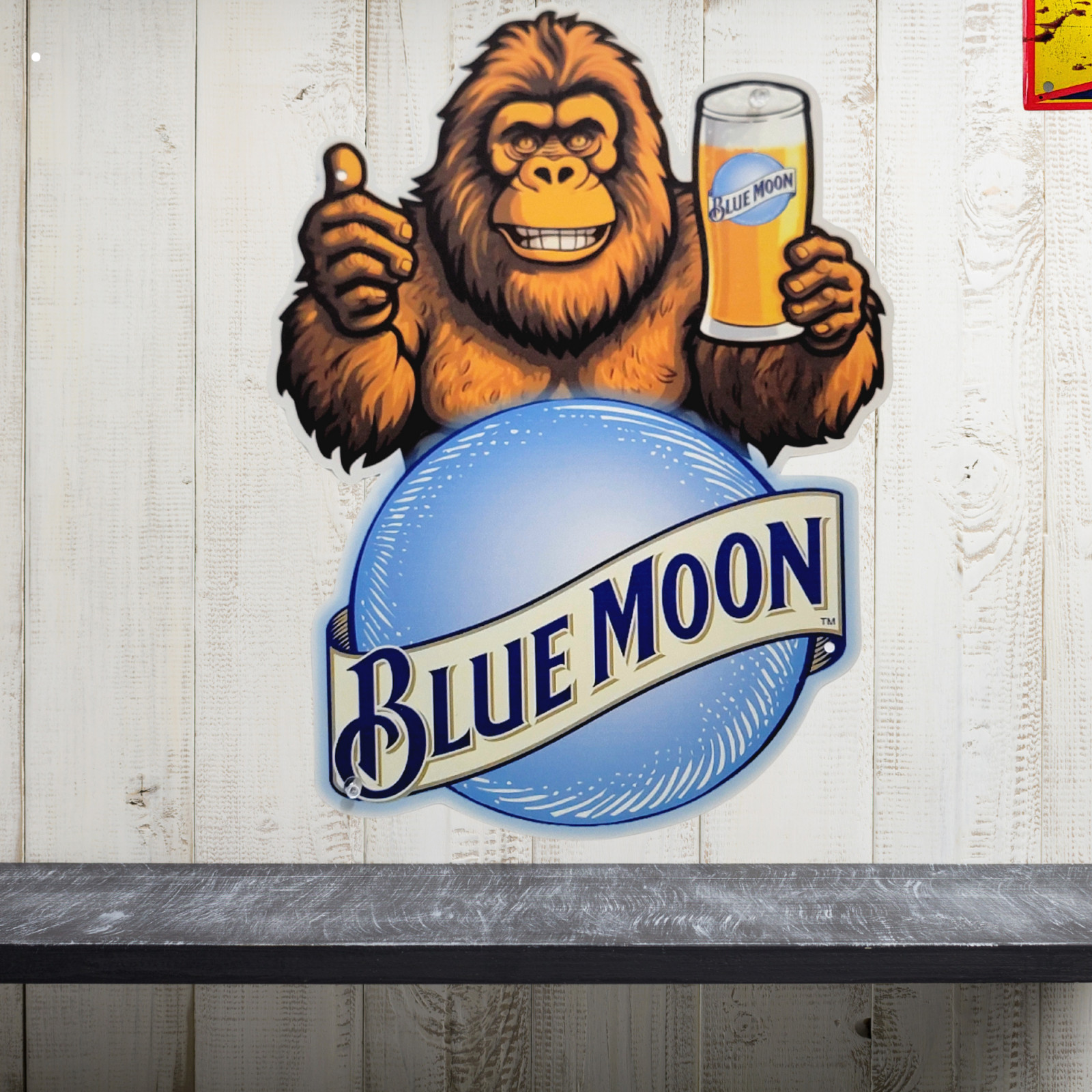 Big Foot Blue Moon Beer Advertising Metal Sign Bar Man Cave Garage 16"× 12"