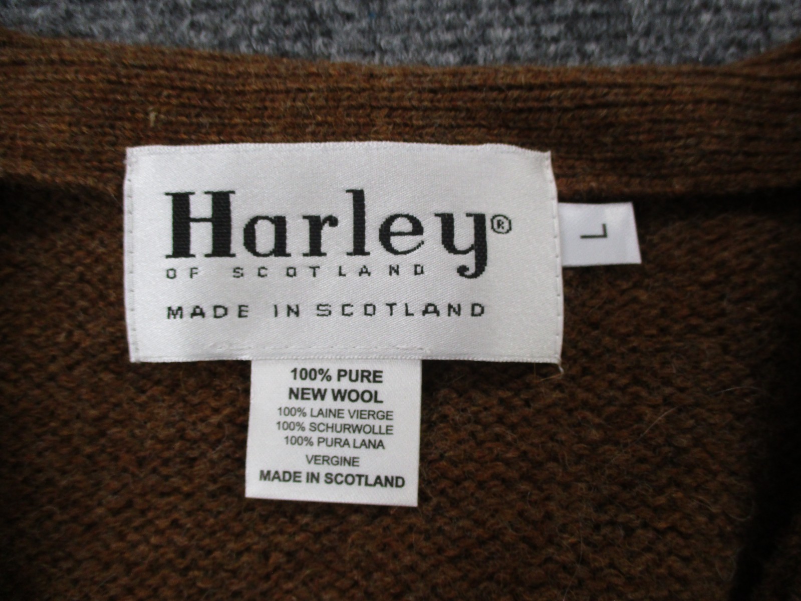 Harley Of Scotland Sweater Men L Brown Pure Virgin Wool Cardigan Shaggy Casual