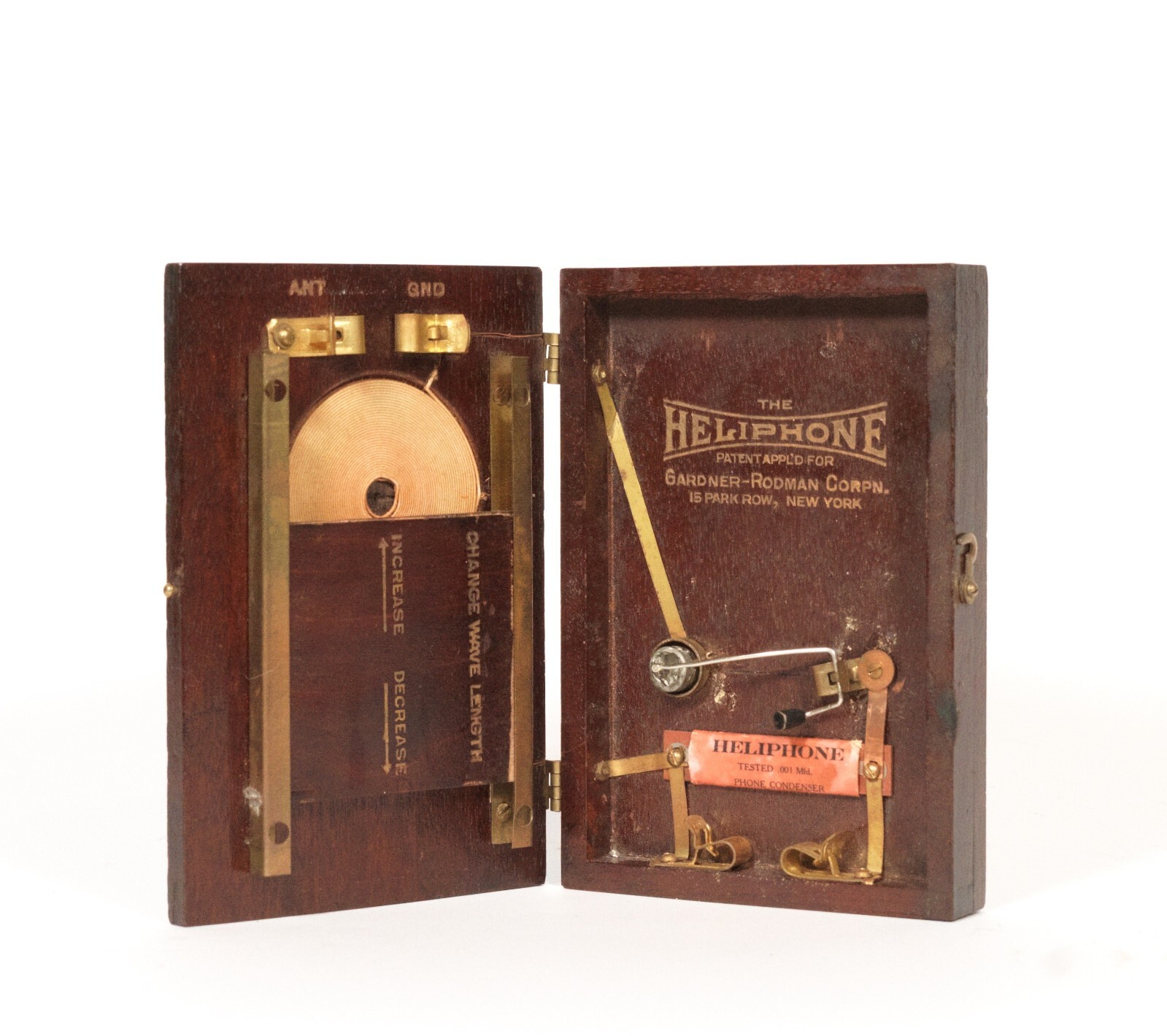 1921 Gardner Rodman Heliphone  * Compact, Self-Casing Crystal Radio  * Works