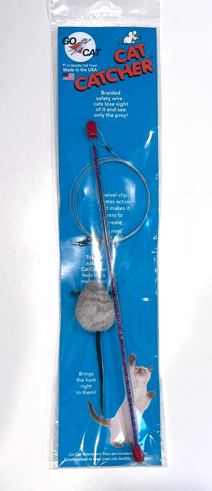Go Cat Catcher Wand Teaser w/ 2 EXTRA Mouse Refill Interactive FUN Da Bee Kitten