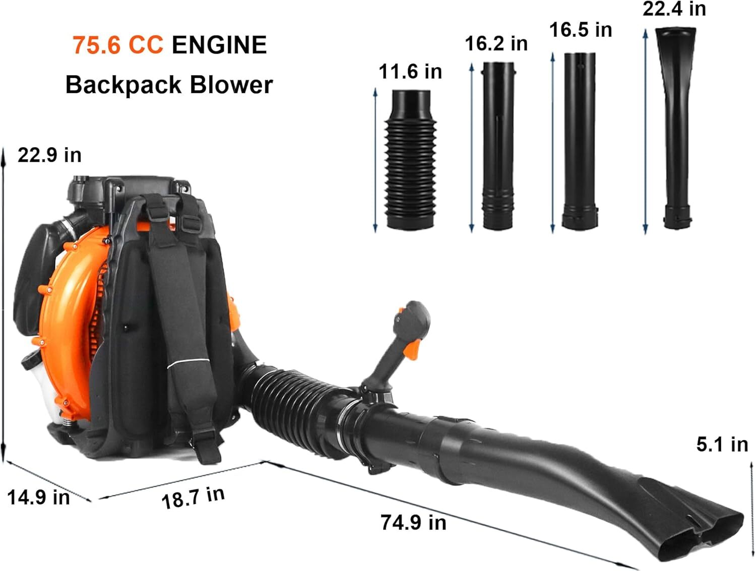 Commercial Leaf Blower Snow Blower Backpack 75.6 CC 2-Stroke Gas Powered Engine