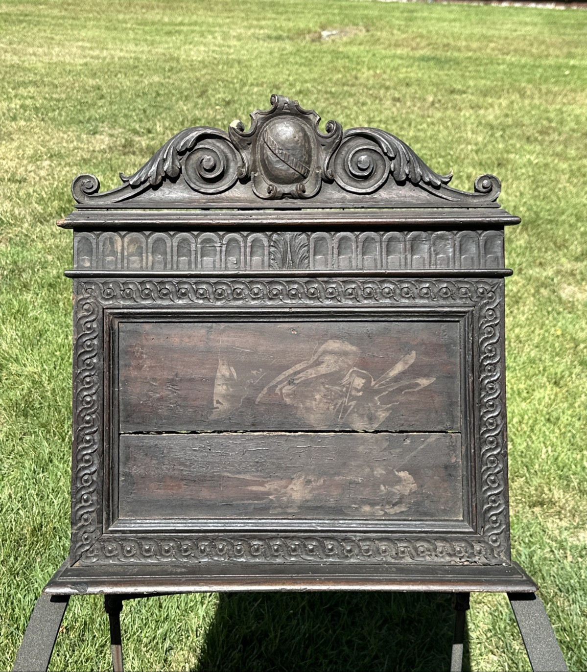 ANTIQUE WOODEN NEOCLASSICAL CARVED BIBLE STAND CARYATID FIGURE~FOLIATE MOTIFS~