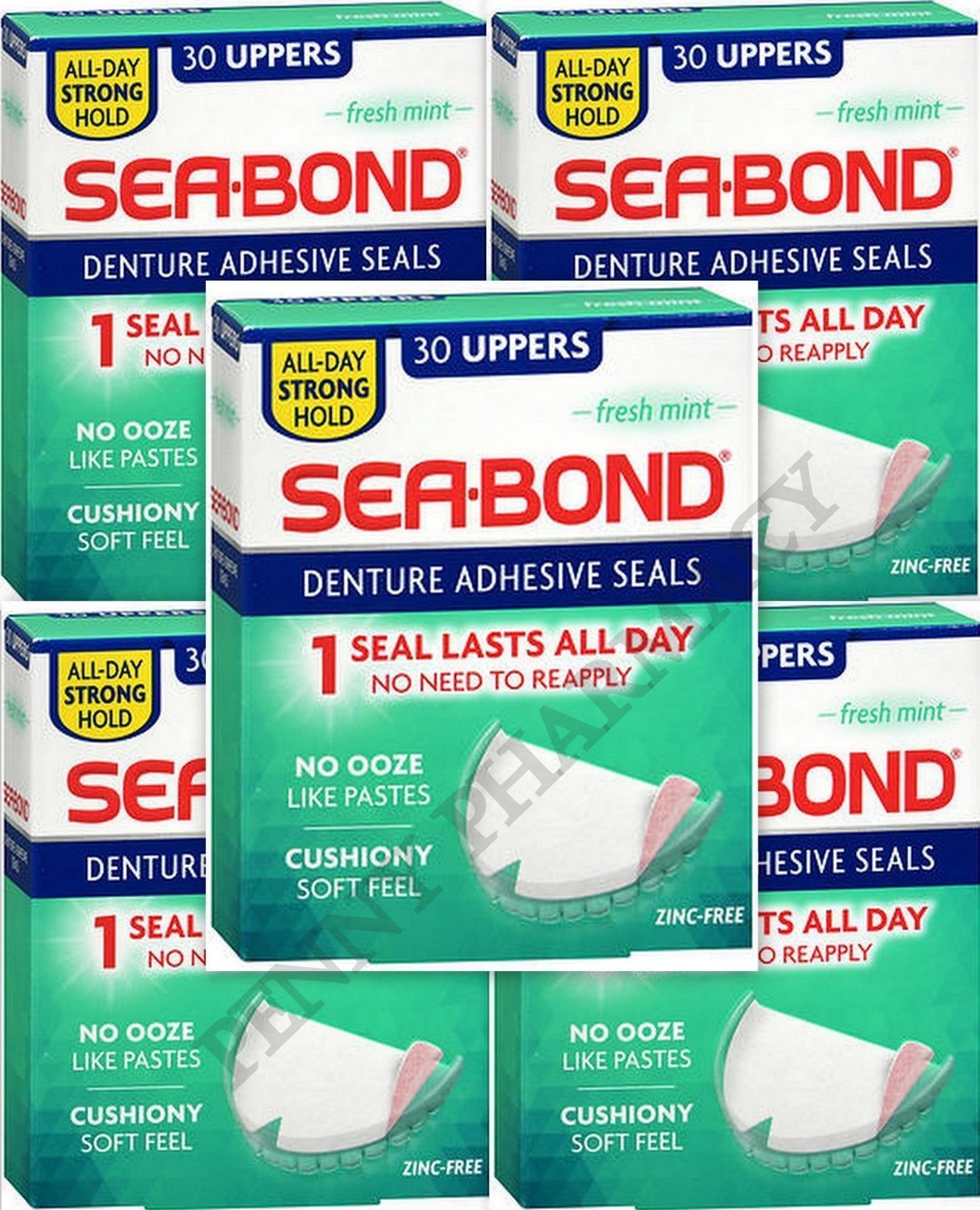 Sea-Bond Denture Adhesive UPPERS 30 ct ( 5 boxes ) MINT green