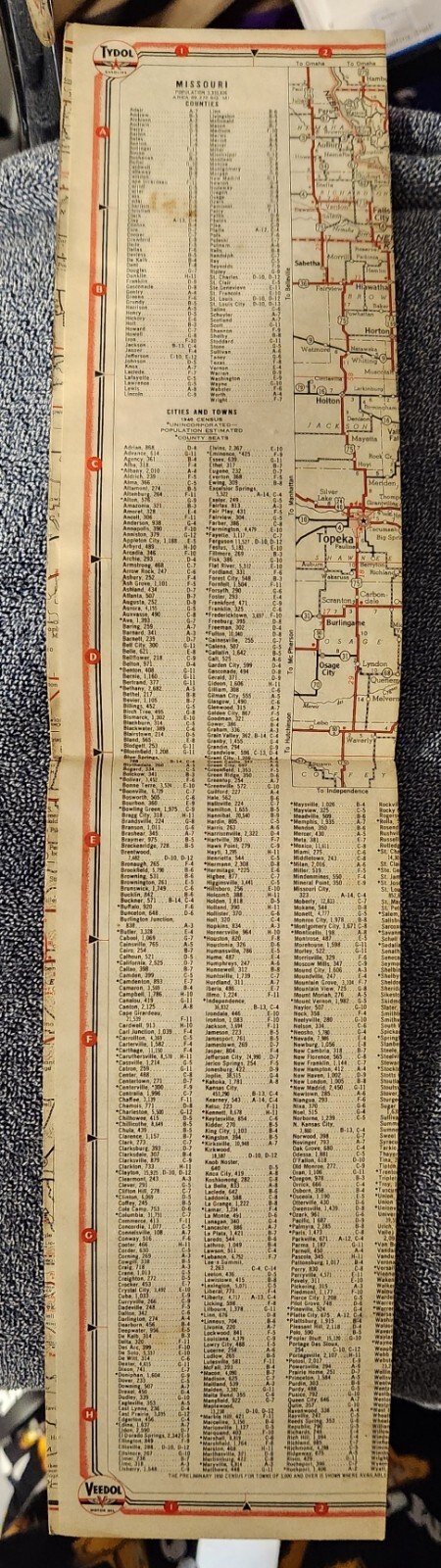 Vintage 1940s Tydol Flying A Tide Water Road Map: Missouri