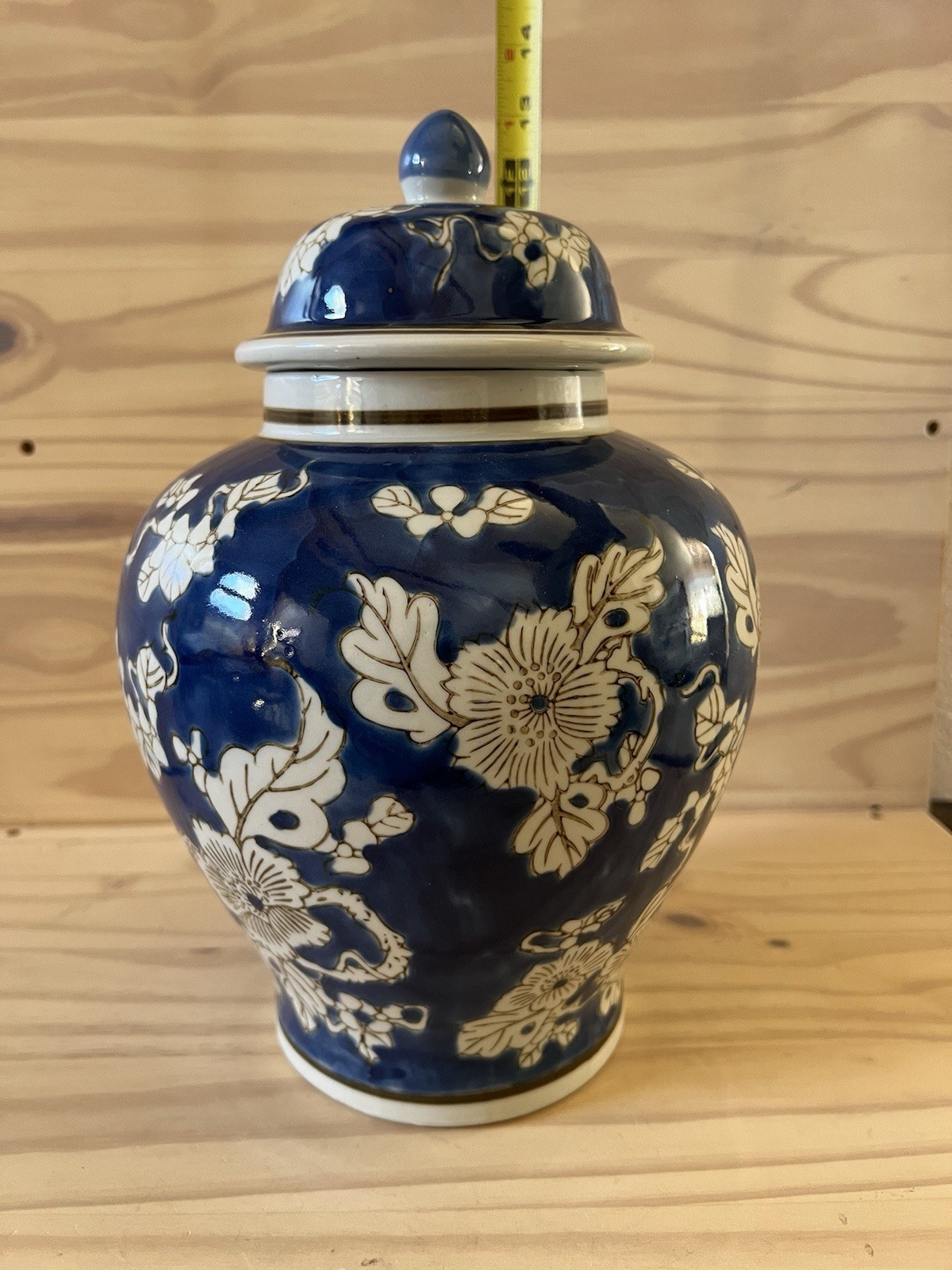 Galt International Blue and White Floral Chinoiserie Ginger Jar 12" w/Lid NEW