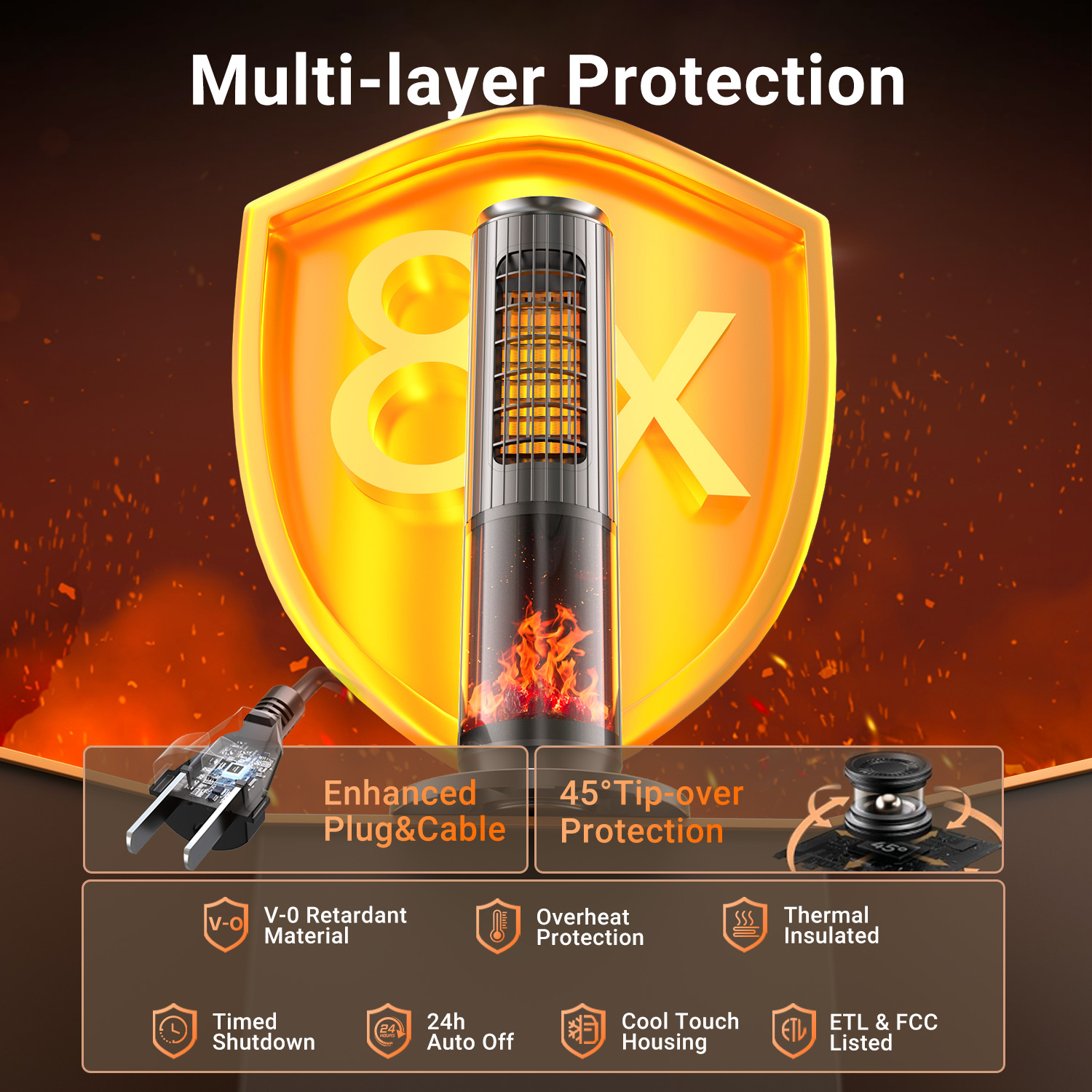 25" Oscillating 1500W Ceramic Tower Space Heater Electric Heater Fan With Remote