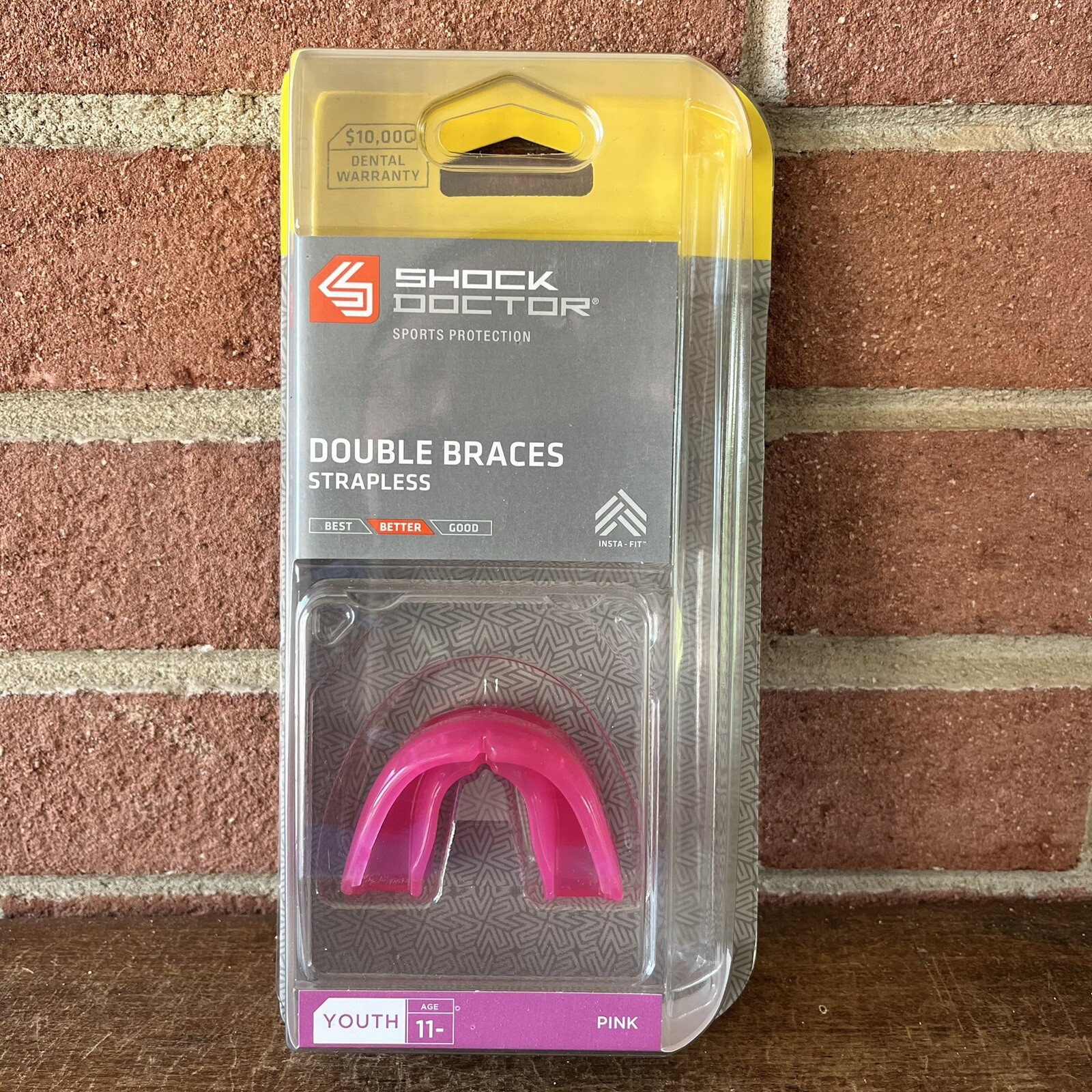 Shock Doctor Double Braces Strapless Mouthguard Pink Youth 11-