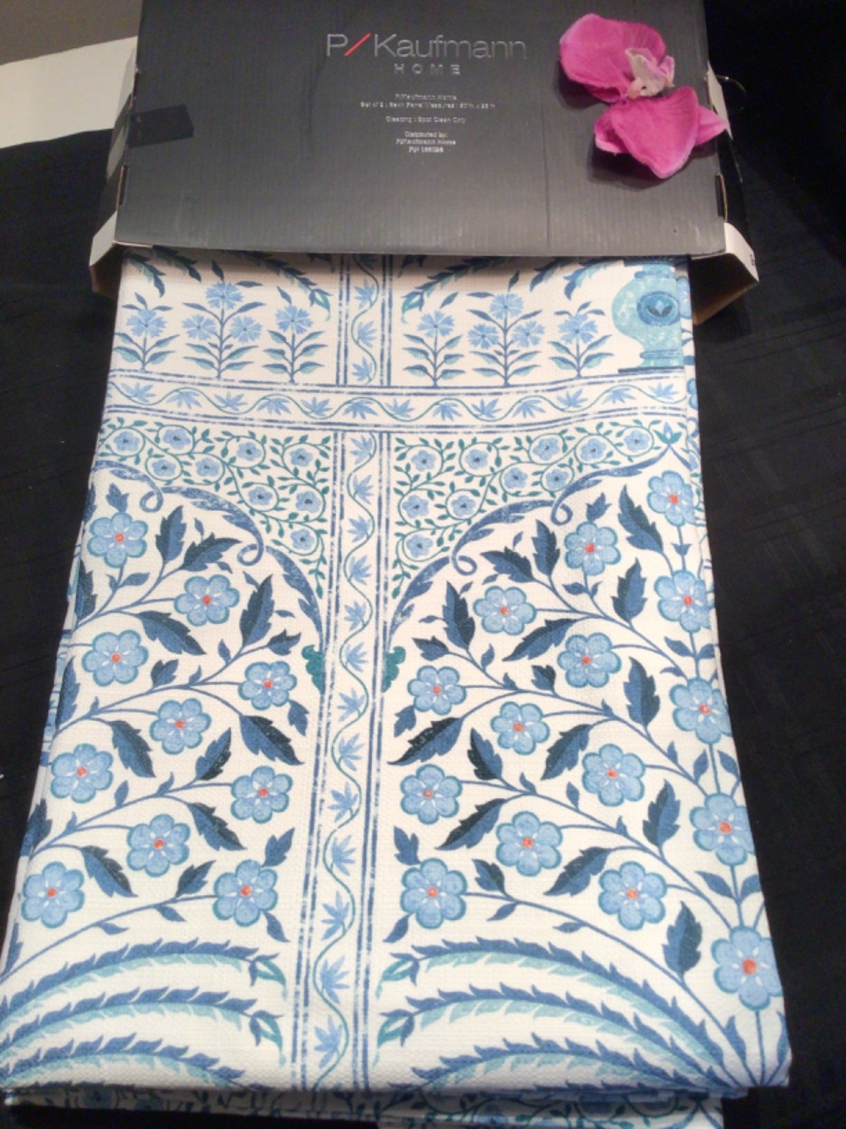 P/KAUFMAN window Curtain Panels 50 x 96 Drapes 2 pc Set Floral Foliage Tile