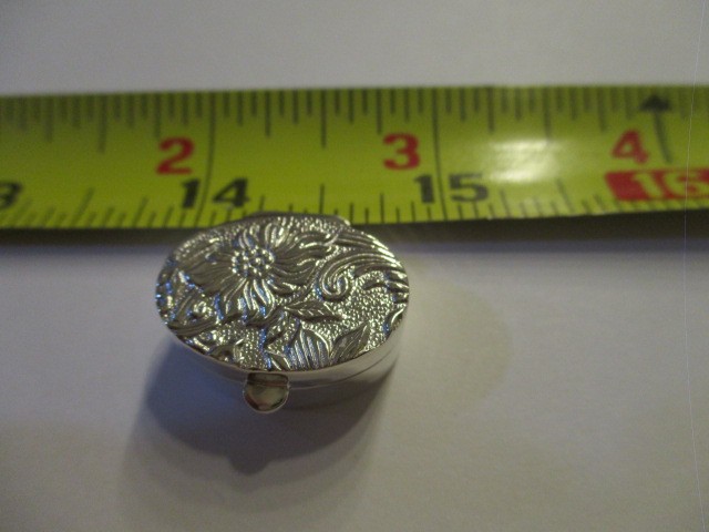 Sterling silver pill box oval shape small Gorgeous design on top 925 silver