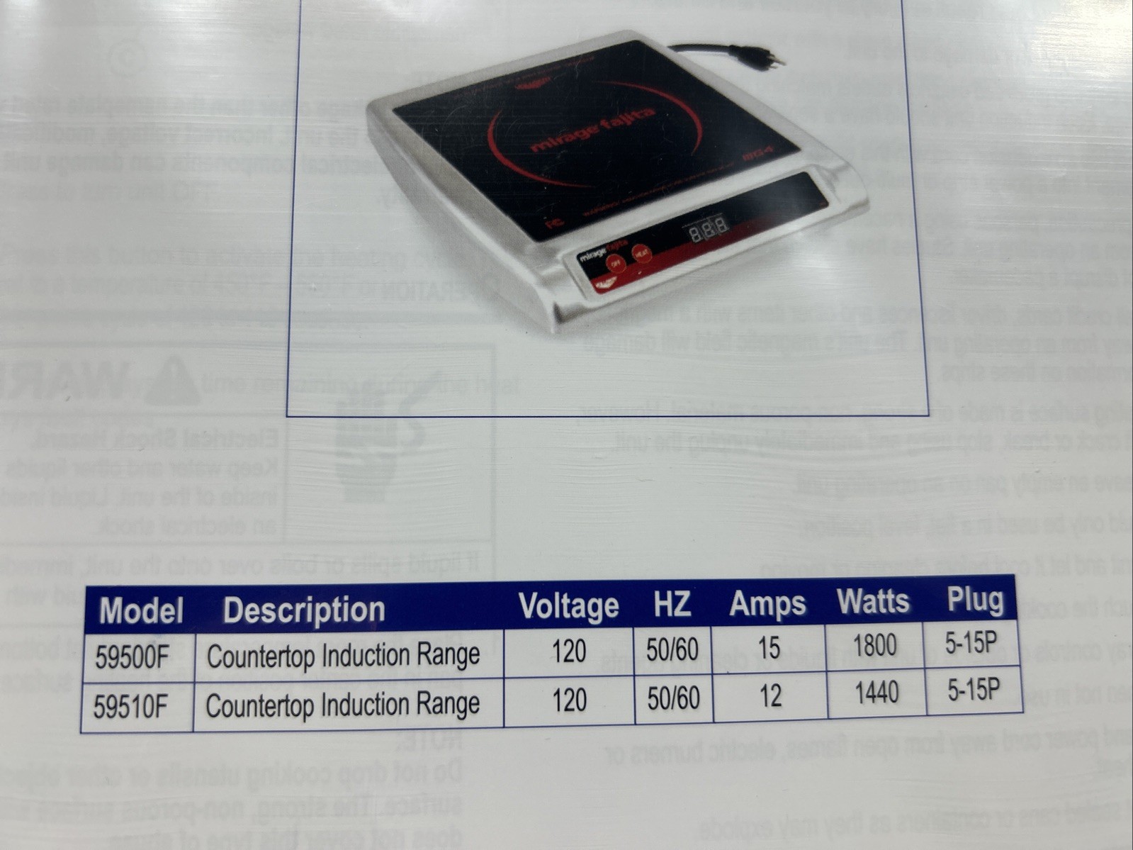 Vollrath Mirage Fajita 59510F Commercial Grade Induction Griddle Heater 1440W