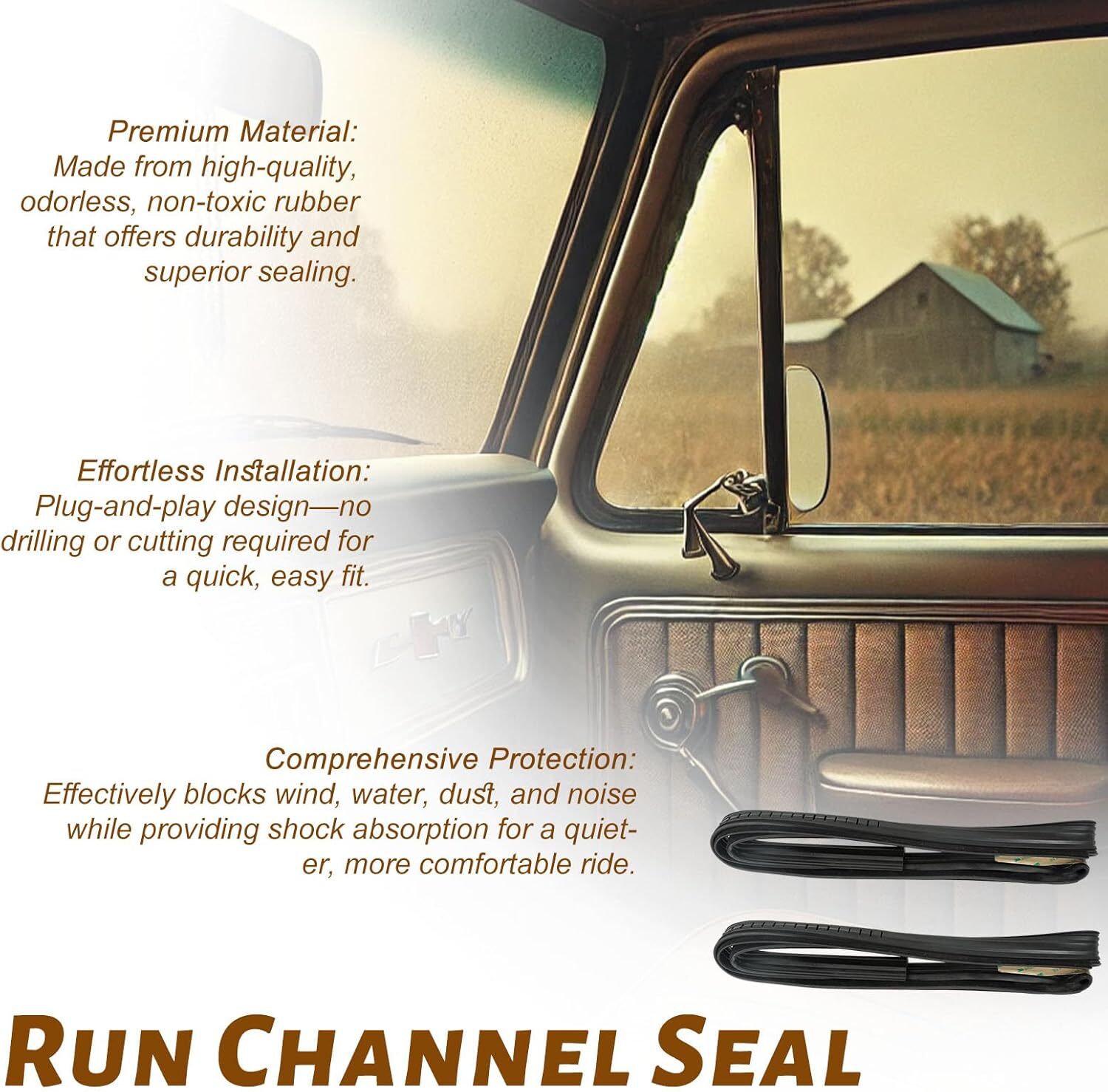 2x Front Door Window Run Channel Weatherstrip Seals For Chevy GMC C/K Pickup