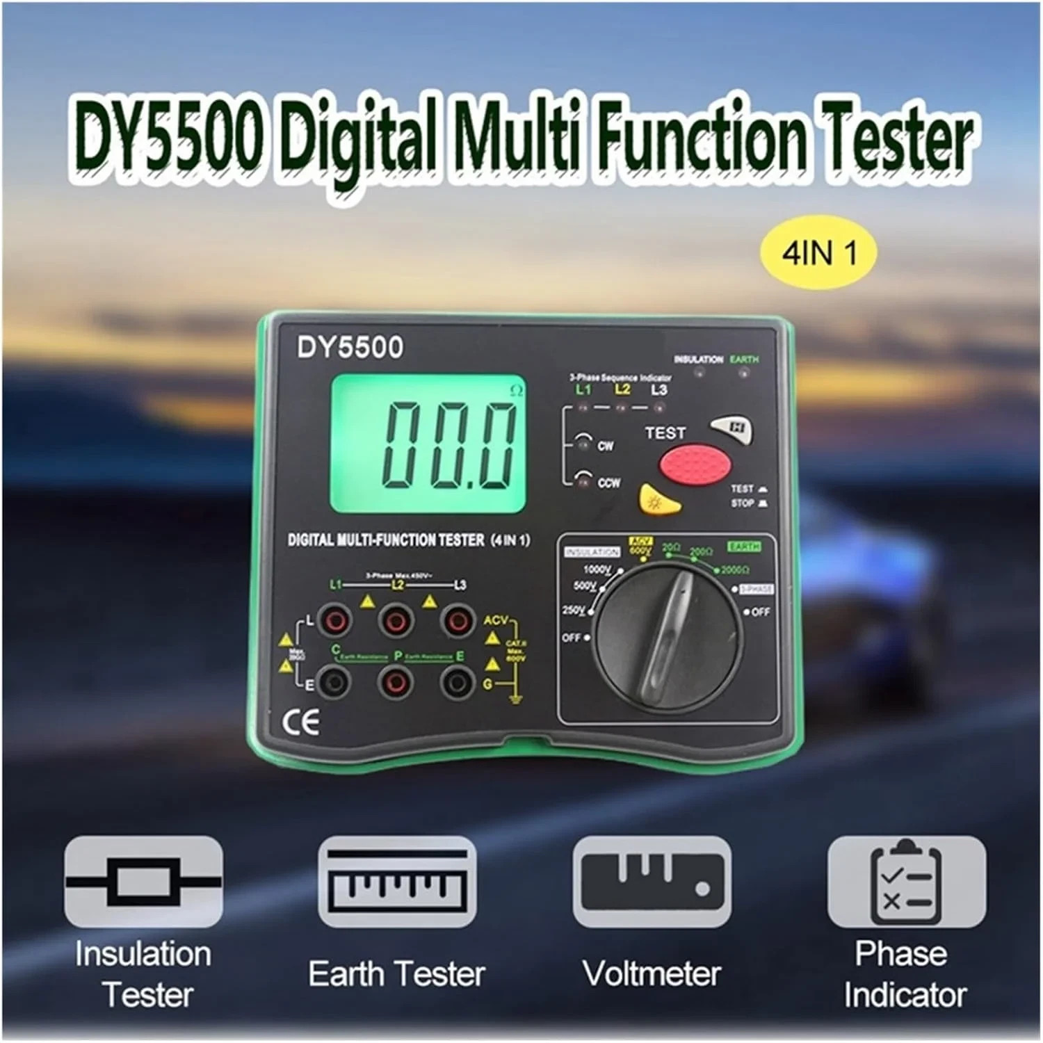 Ground Earth Resistance Tester &Digital Multimeter 20Ω/200Ω/2000Ω 600V Auto-Rang