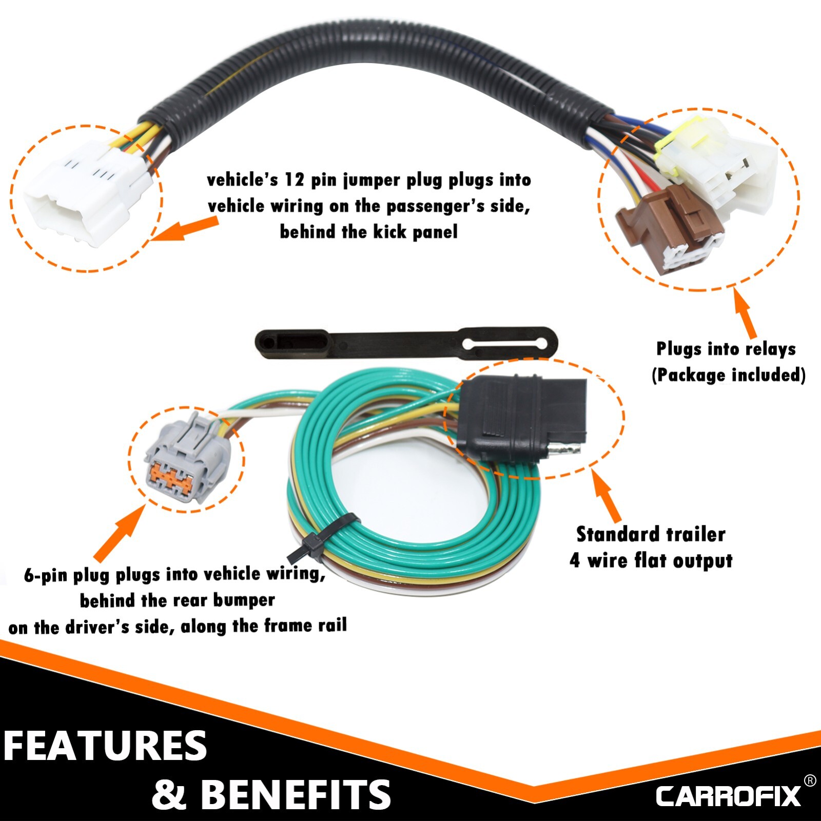 T-Connector 4 Way Flat Trailer Wiring Harness Fits for 2005-2023 Nissan Frontier