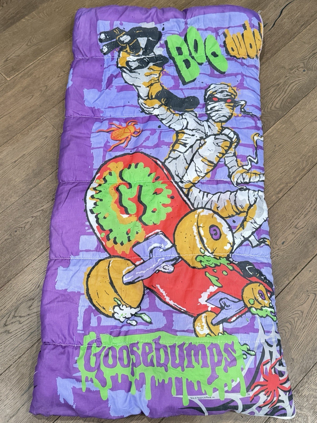 Vintage Goosebumps Skateboarding Mummy Sleeping Bag RL Stine Halloween 27x54