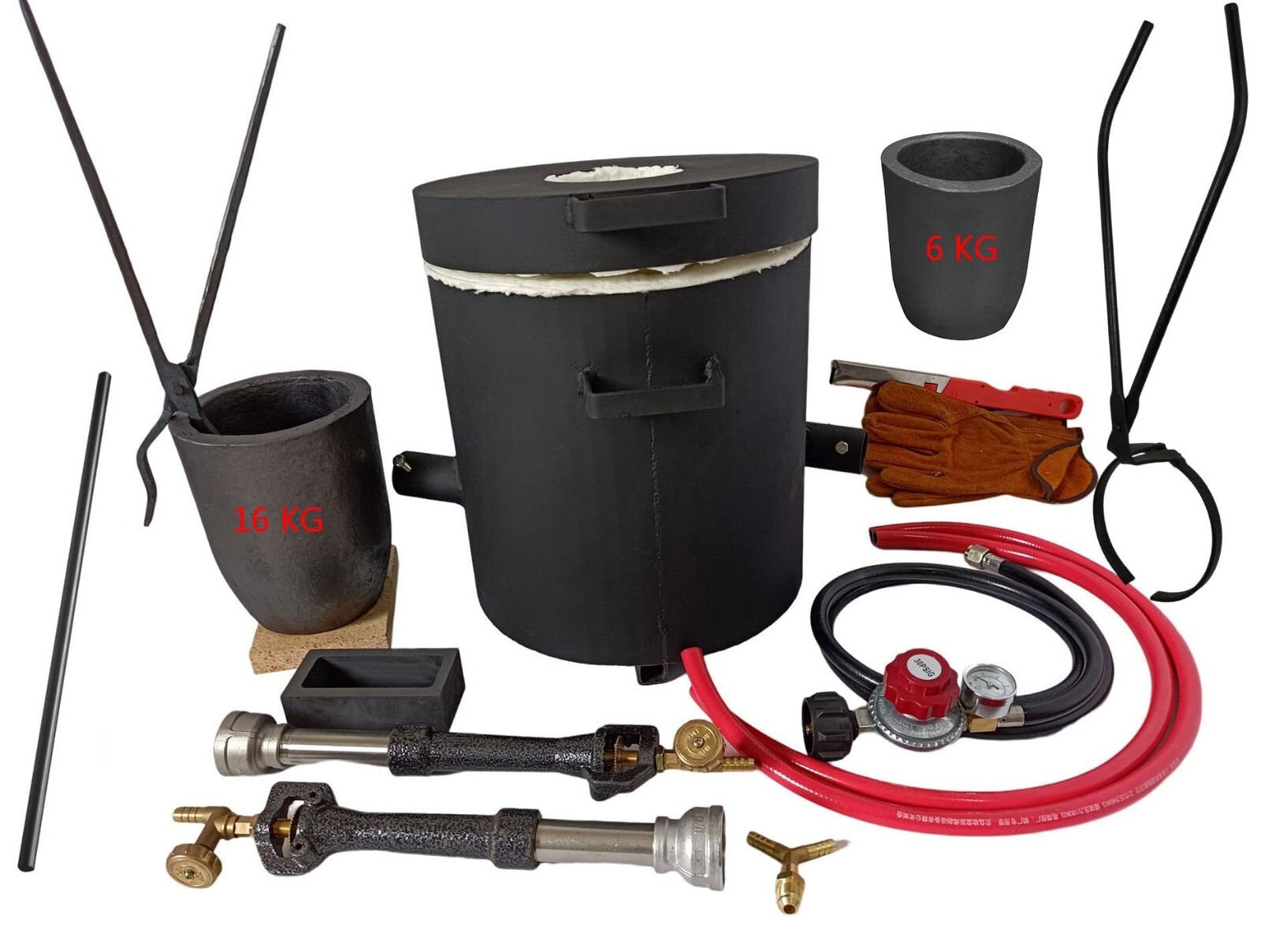 16 KG Metal Melting Furnace Dual Propane Burners with Crucible Tongs Foundry