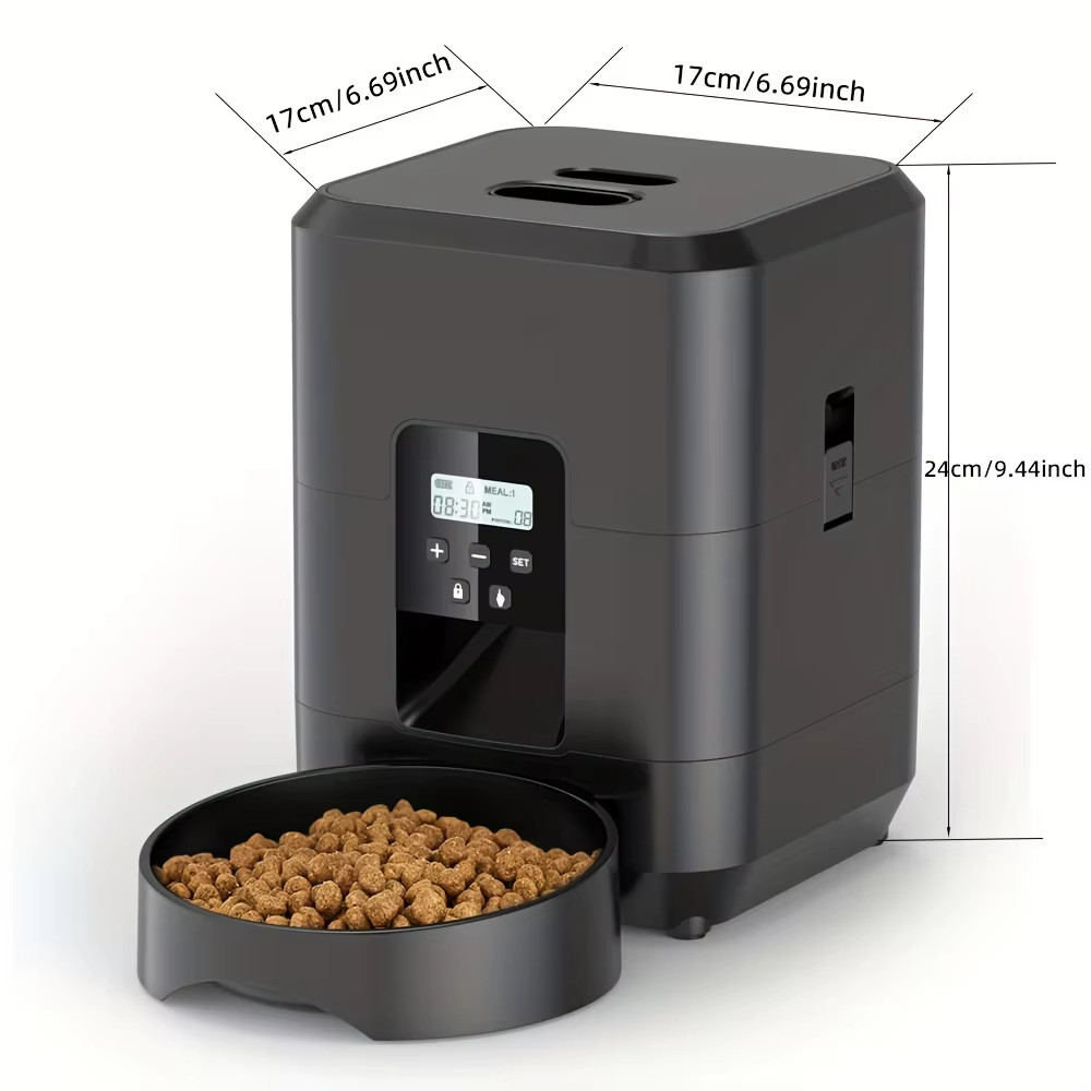 Automatic Pet Feeder Cat/Dog, Timed Feeding Schedule, Backup Power Source, Black