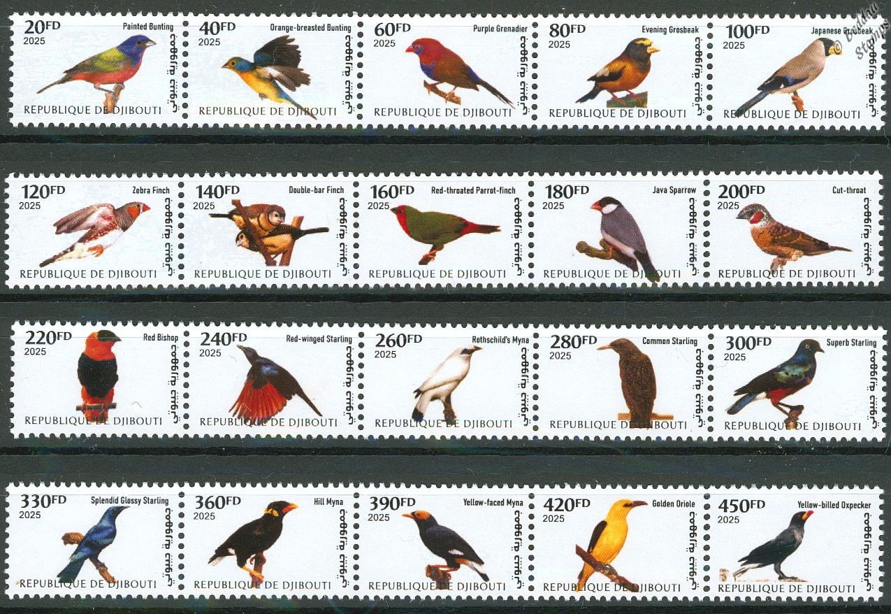 BIRDS OF THE WORLD Definitives Stamp Set #1-#5 100-Values MNH (2025 Djibouti)