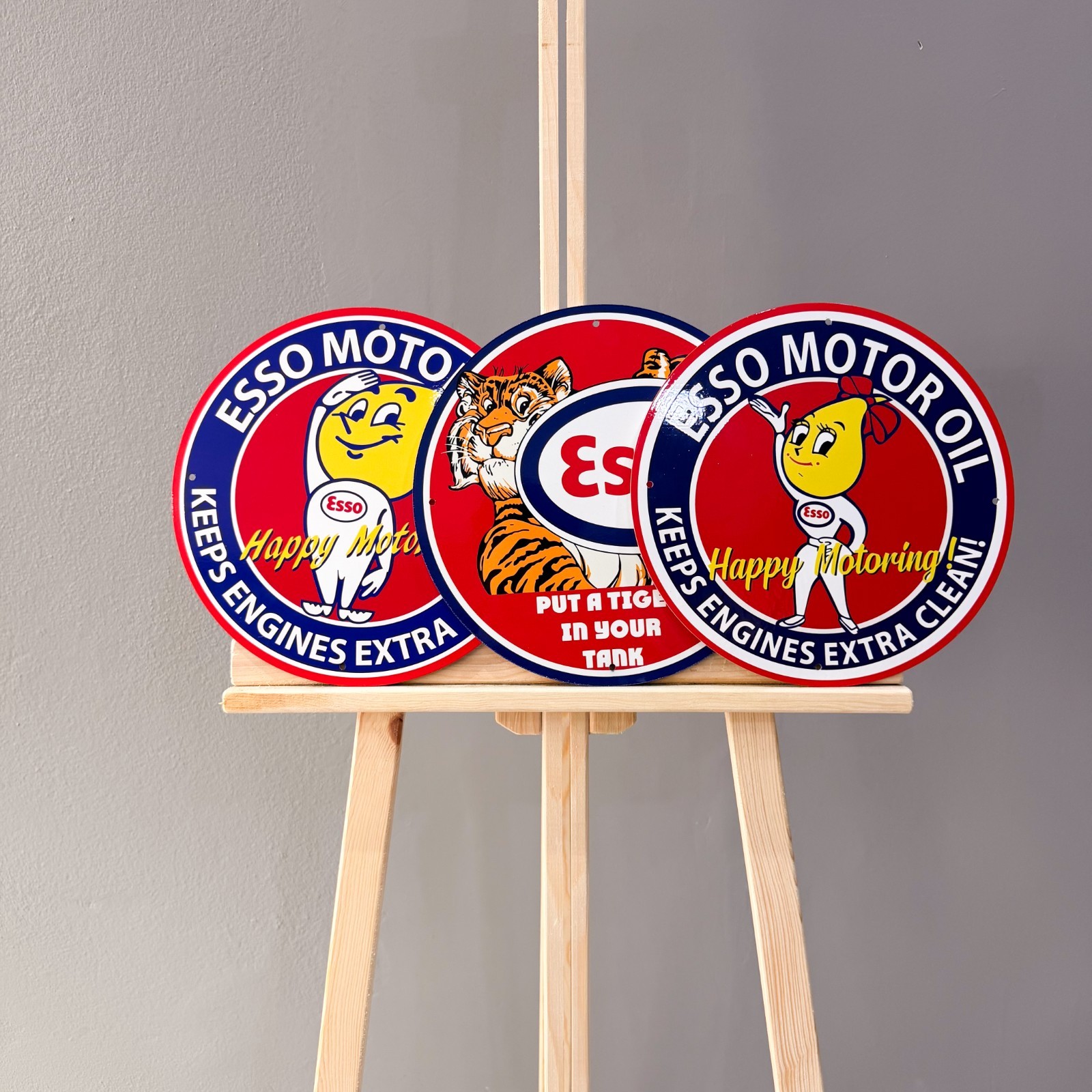 Esso Motor Oil Vintage Metal Sign Set of 3 – 30 cm / 11.8” Petrol Decor