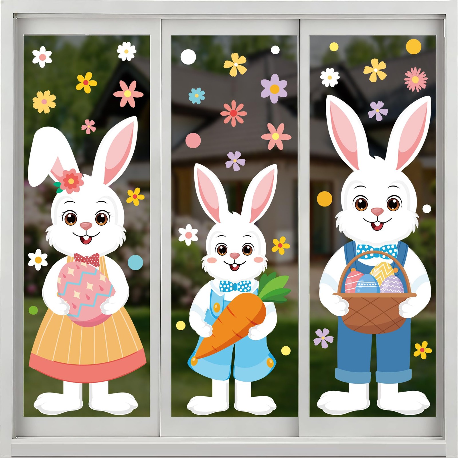 6 Sheet Extra Large Easter Window Clings Double-Sided Cartoon Bunny Rabbit Famil