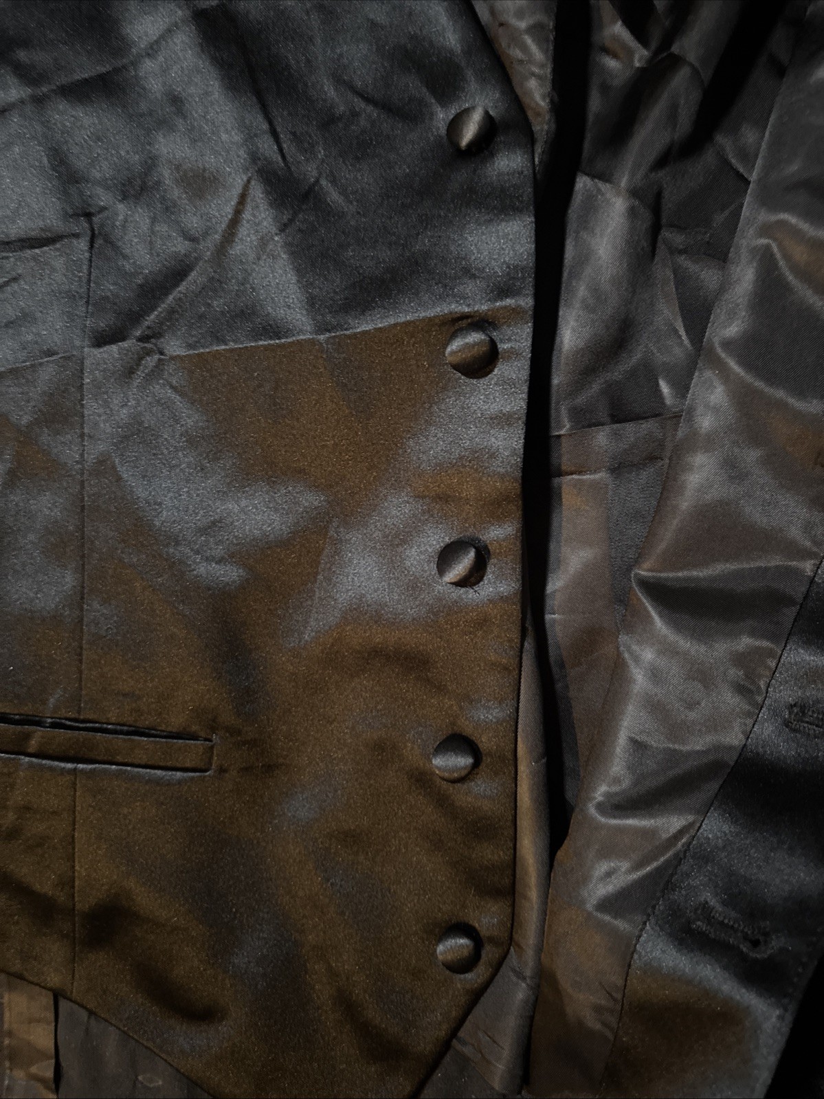 Stafford Formal Wear Mens Black Satin Tuxedo Vest Adjustable Cinch Back 5 Button