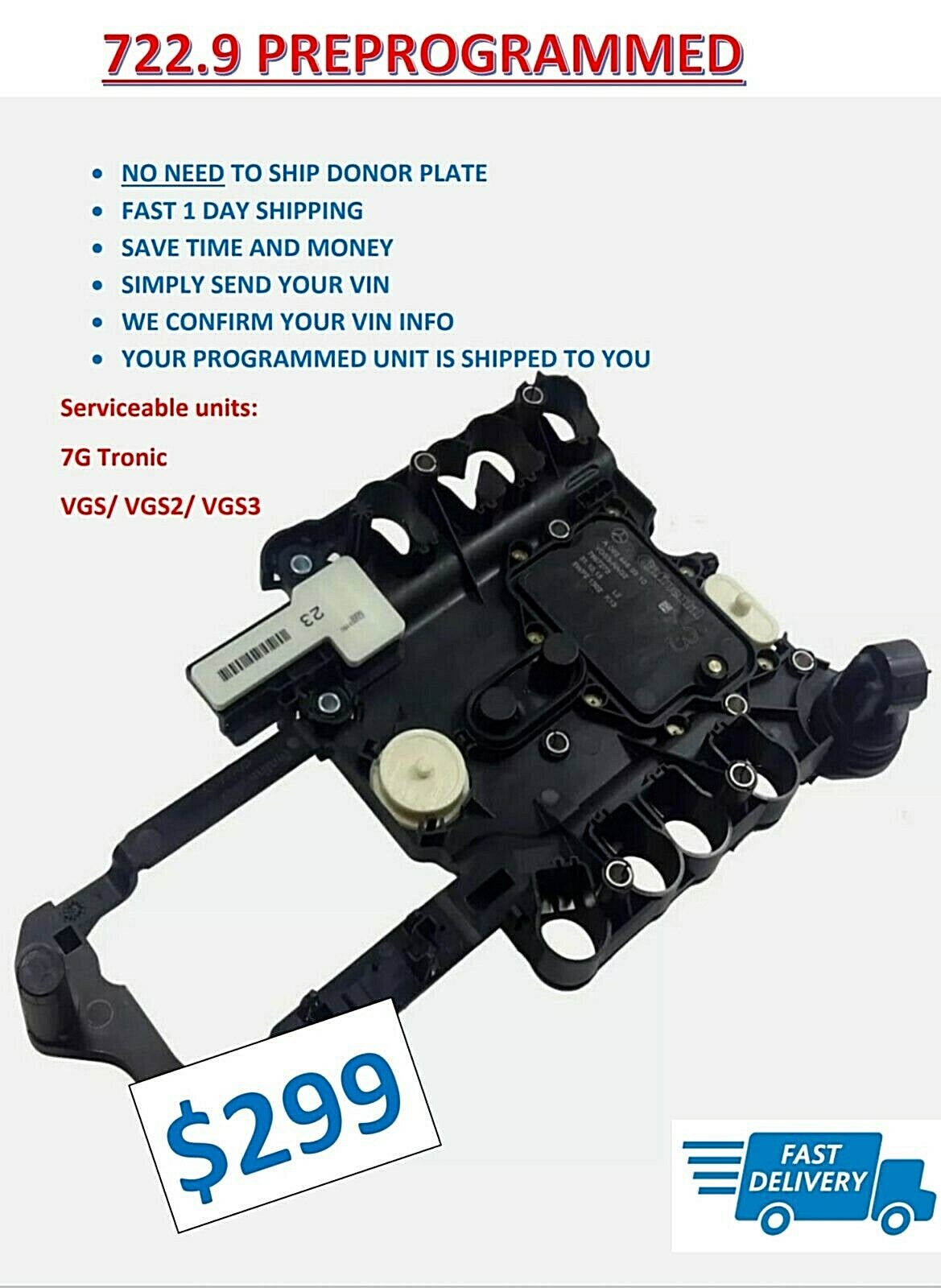 "PRE-PROGRAMMED" MERCEDES BENZ 7G TRONIC 722.9 CONDUCTOR PLATE VGS 1, 2 & 3