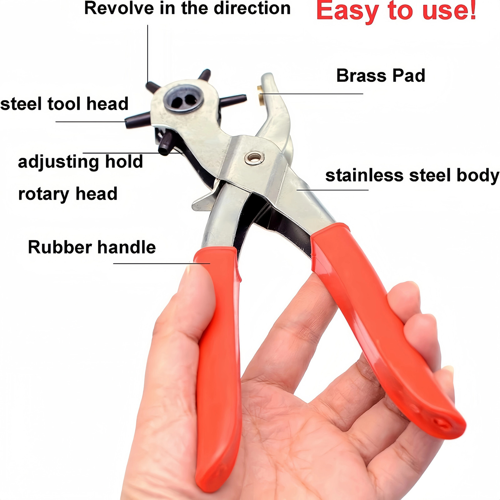 9" Leather Hole Punch Hand Pliers Belt Holes 6 Sized Puncher Heavy Duty Tool New