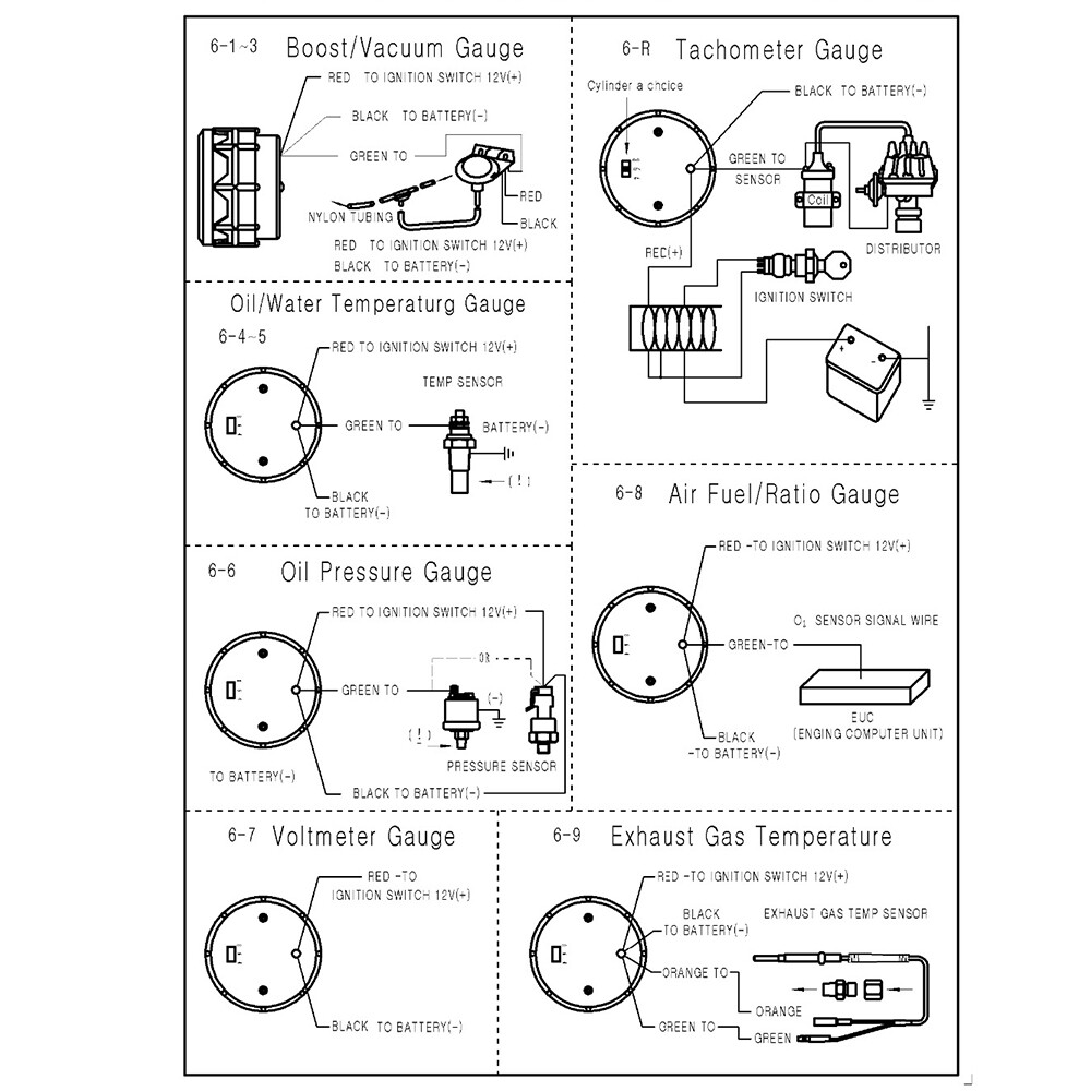 2" 52mm Digital Turbo Boost Water Temp Oil Temp Oil Press Tachometer Volt Gauge