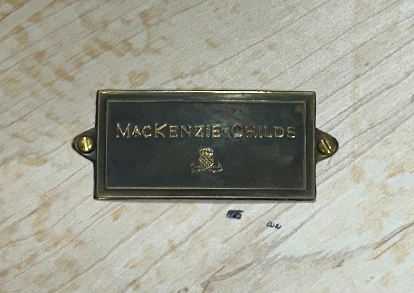 Mackenzie-Childs On Wall Street Ottoman Black & Beige w/Hand Painted Legs - NICE