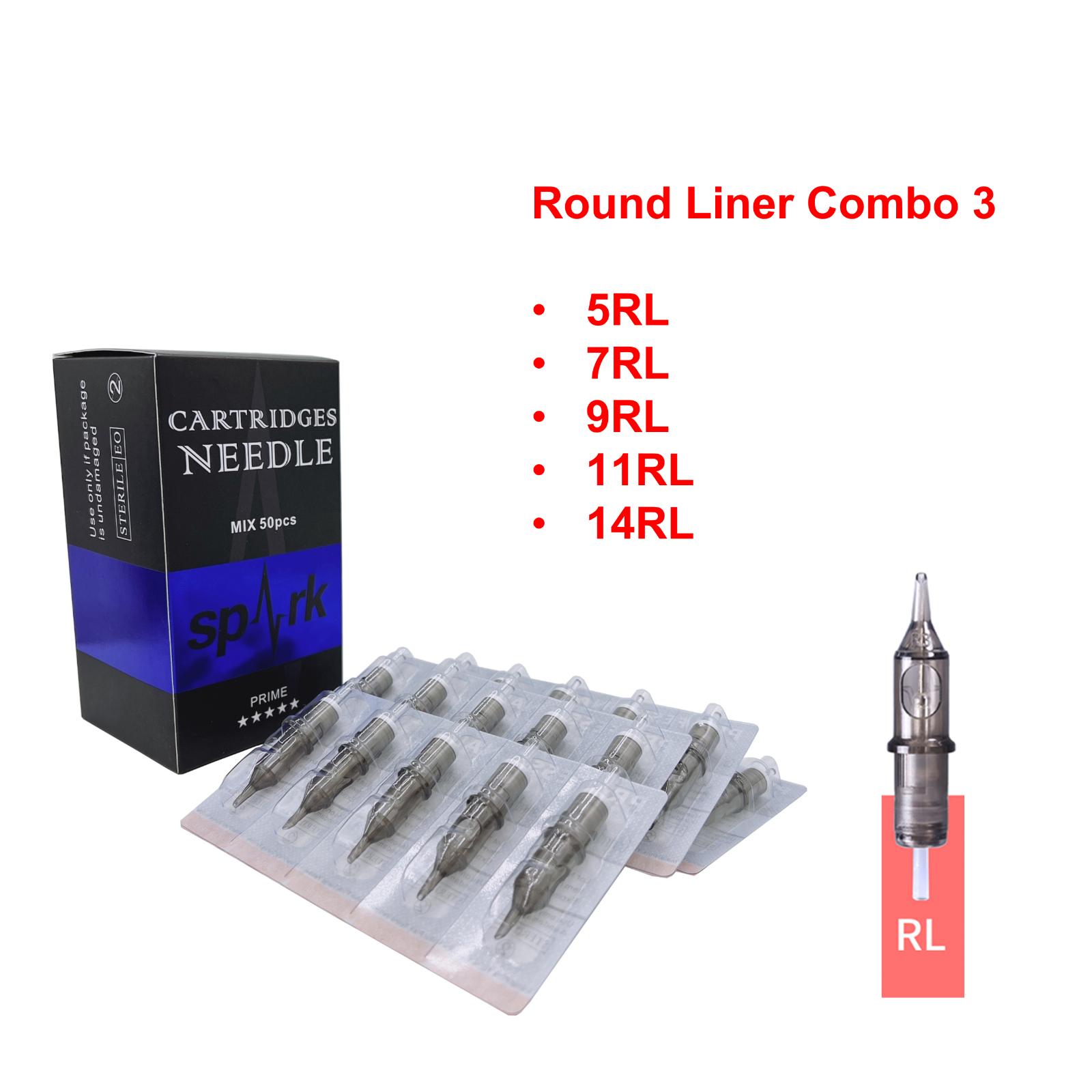 50PCS Mix Combo Spark Tattoo Sterilized Disposable Cartridge Needles