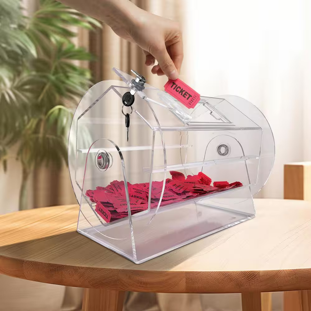Acrylic Raffle Drum, Raffle Ticket Spinning Cage with 2-Keys, Transparent, Holds